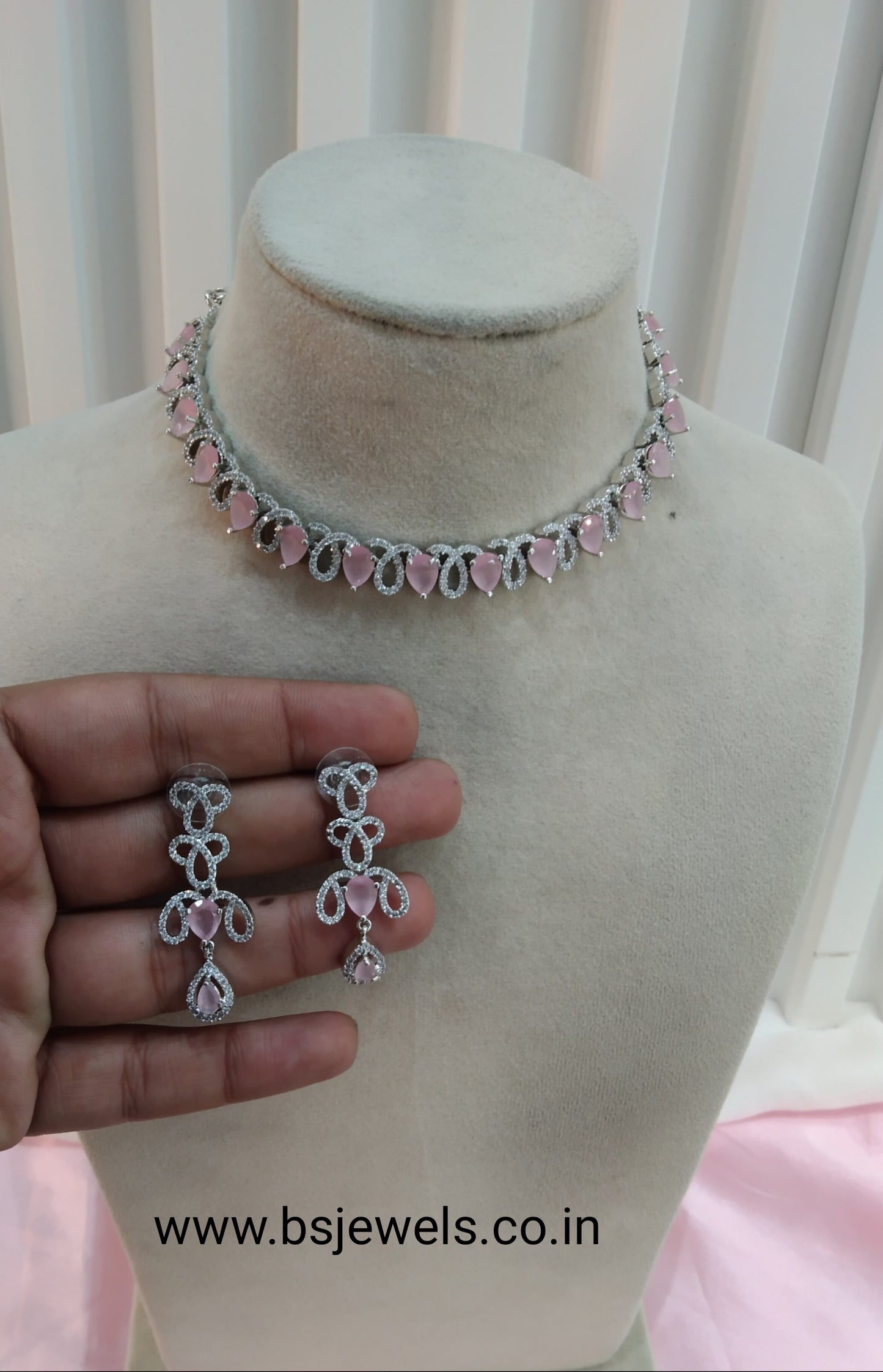 Pink Silver CZ Necklace Jewellery Above Set