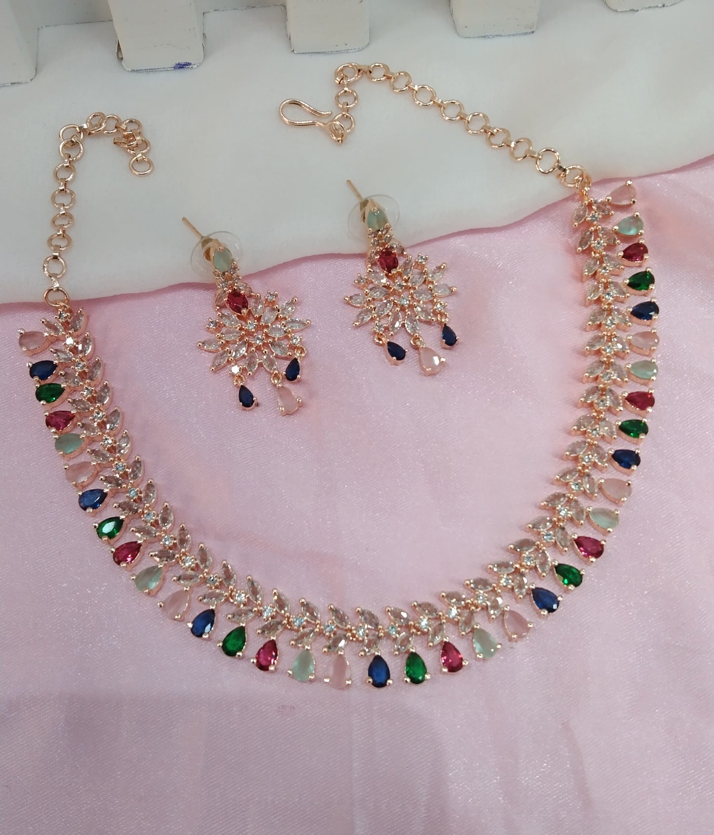 Multi Color Rose CZ Necklace Jewellery Phoenix Set