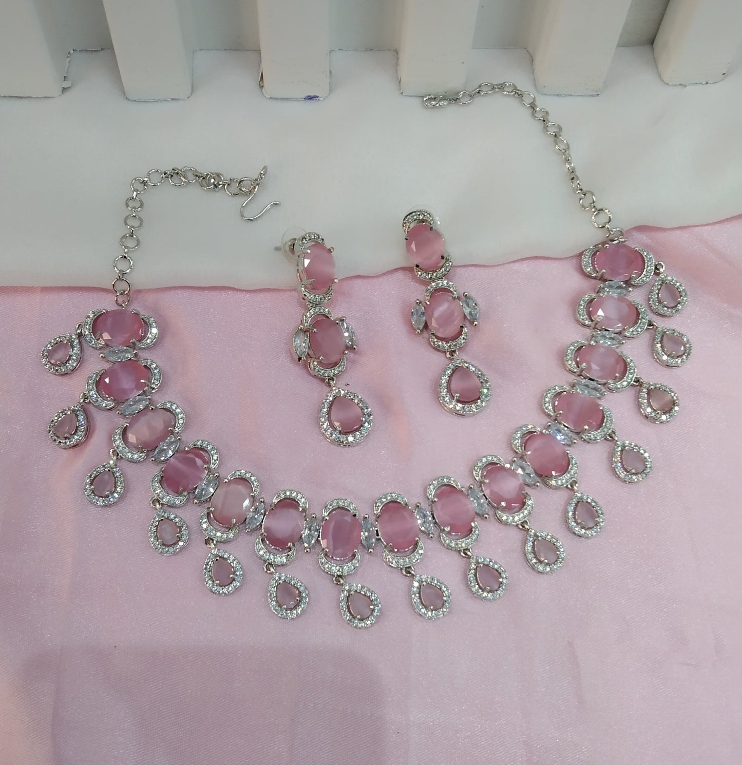 Pink Silver CZ Necklace Jewellery Clifton Set