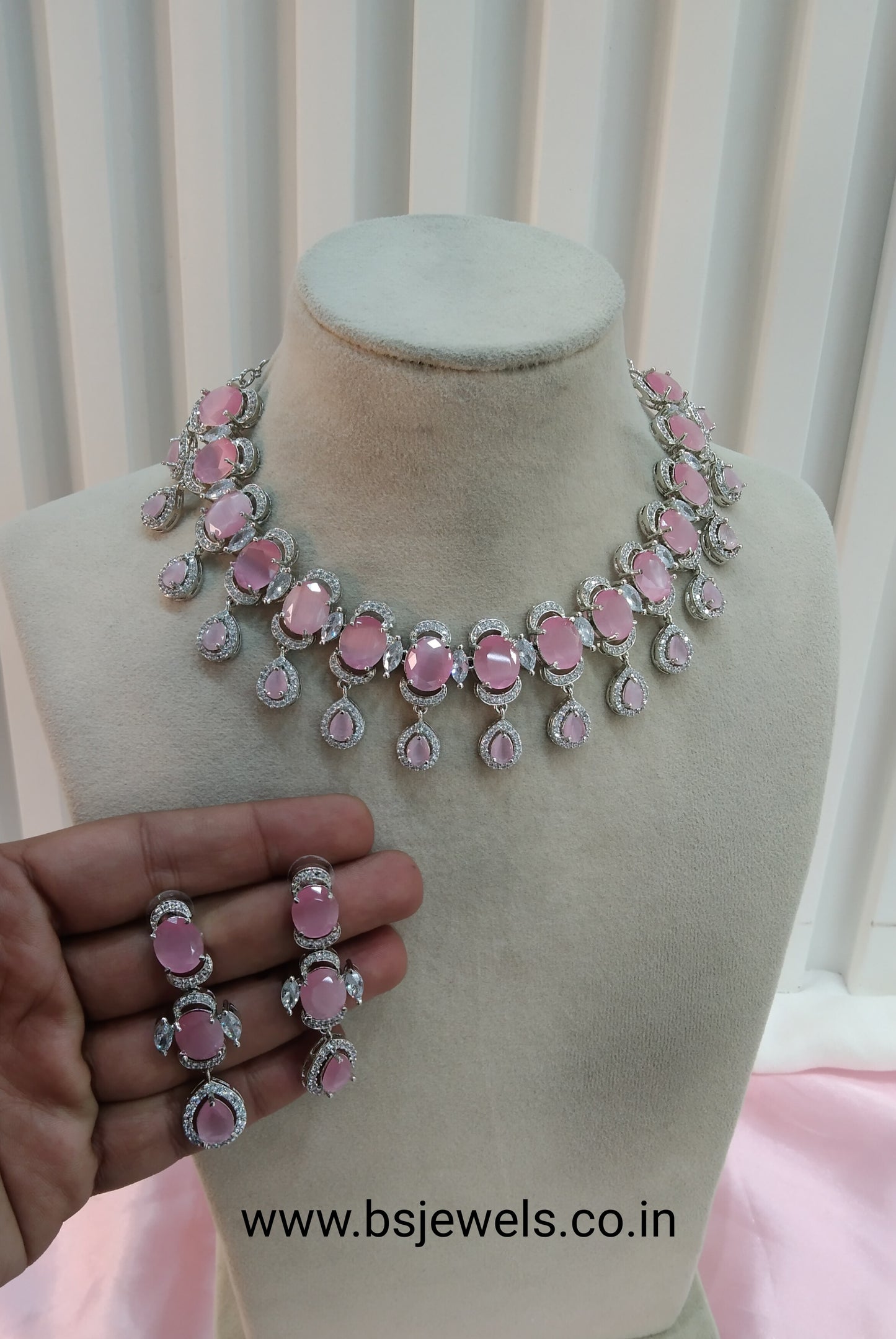 Pink Silver CZ Necklace Jewellery Clifton Set