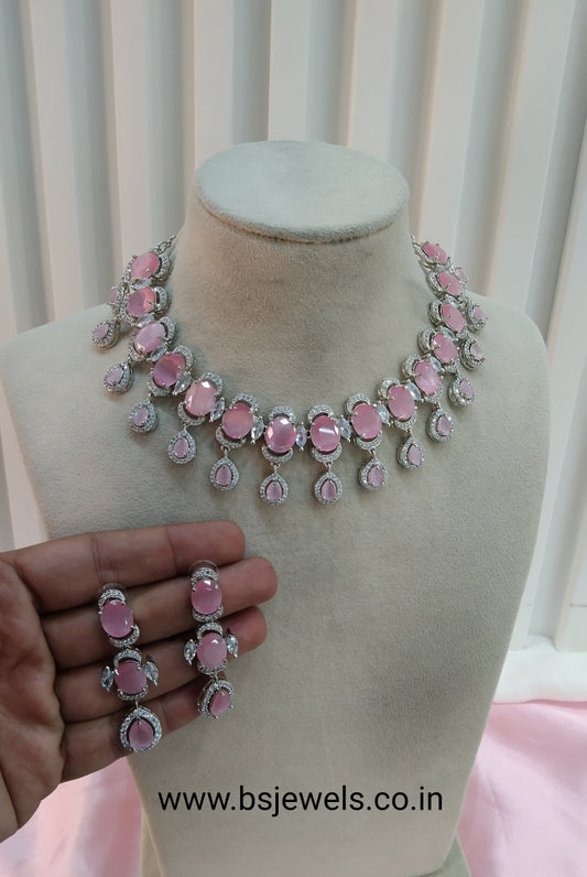 Pink Silver CZ Necklace Jewellery Clifton Set