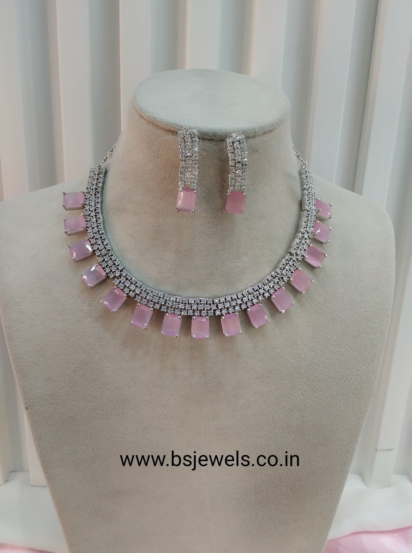 Pink Silver CZ Necklace Jewellery Scarsdale Set
