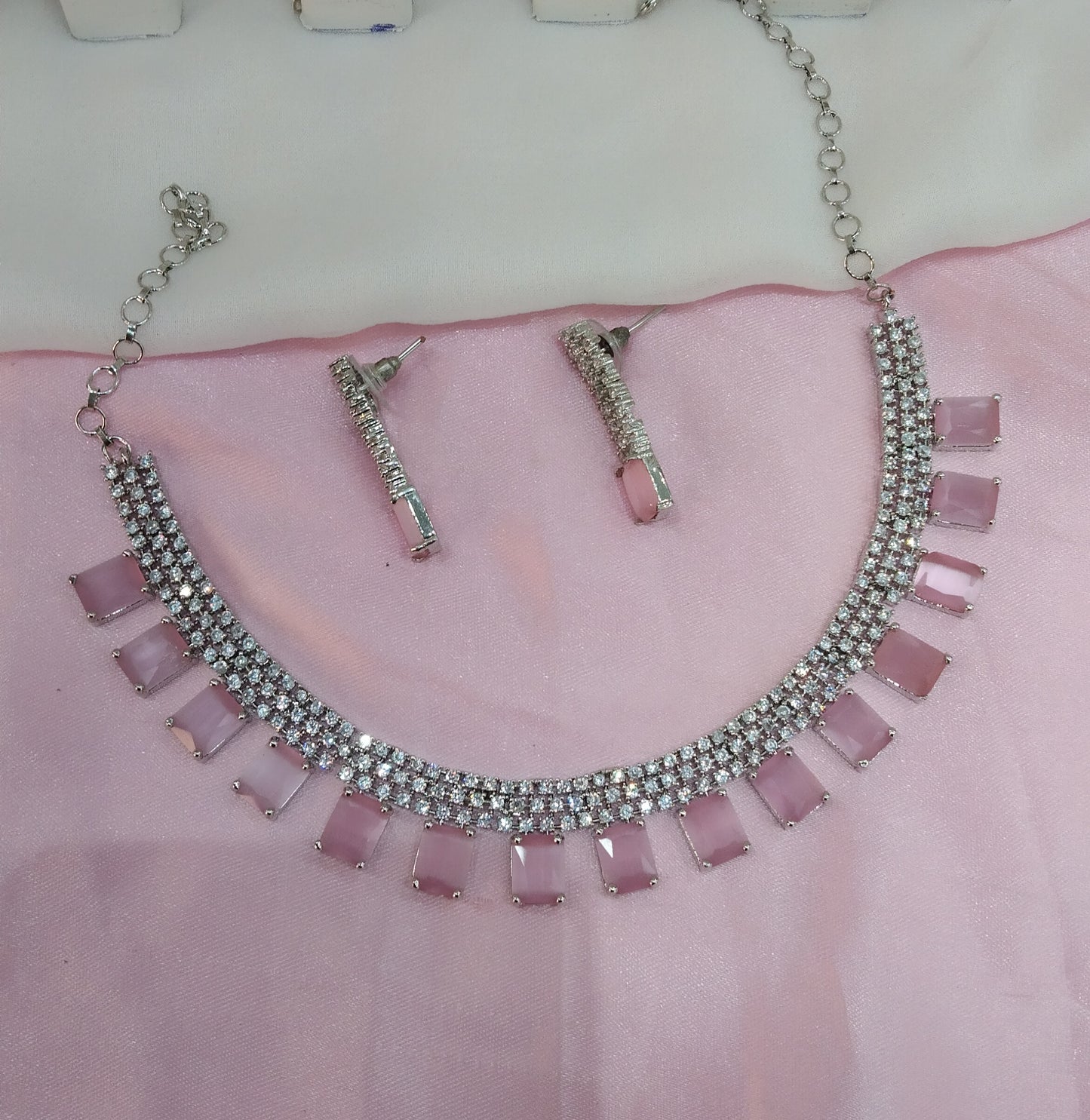 Pink Silver CZ Necklace Jewellery Scarsdale Set