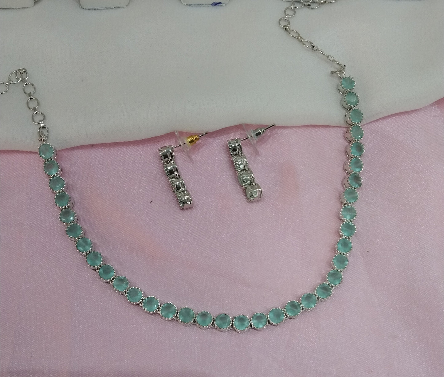Silver Sea Green CZ Necklace Jewellery Dans Set