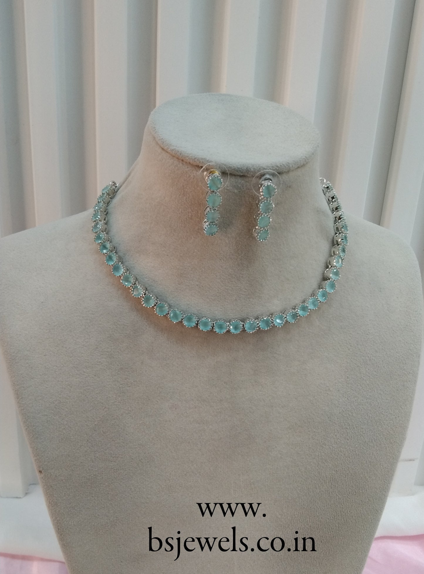Silver Sea Green CZ Necklace Jewellery Dans Set