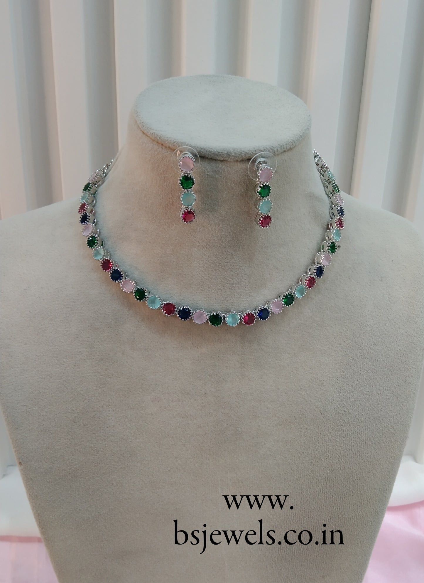 Silver Multi Colour CZ Necklace Jewellery Dans Set