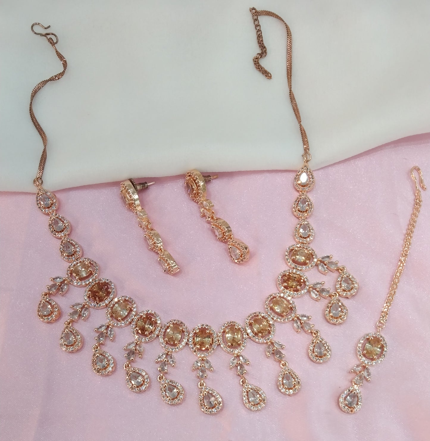 Rose Gold CZ Necklace Jewellery Coloumbia Set