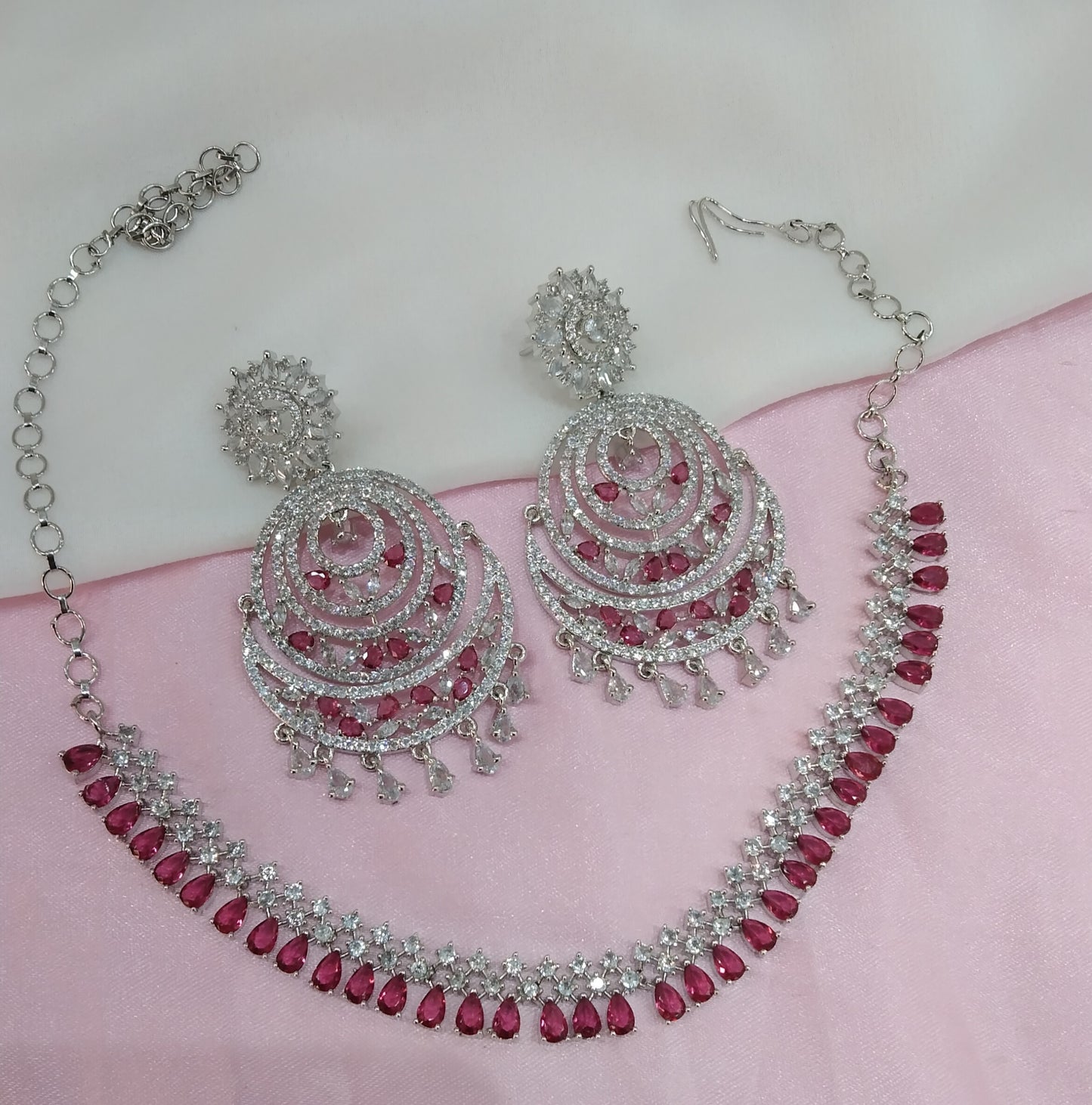 Silver Ruby CZ Necklace Jewellery Ranjha Set