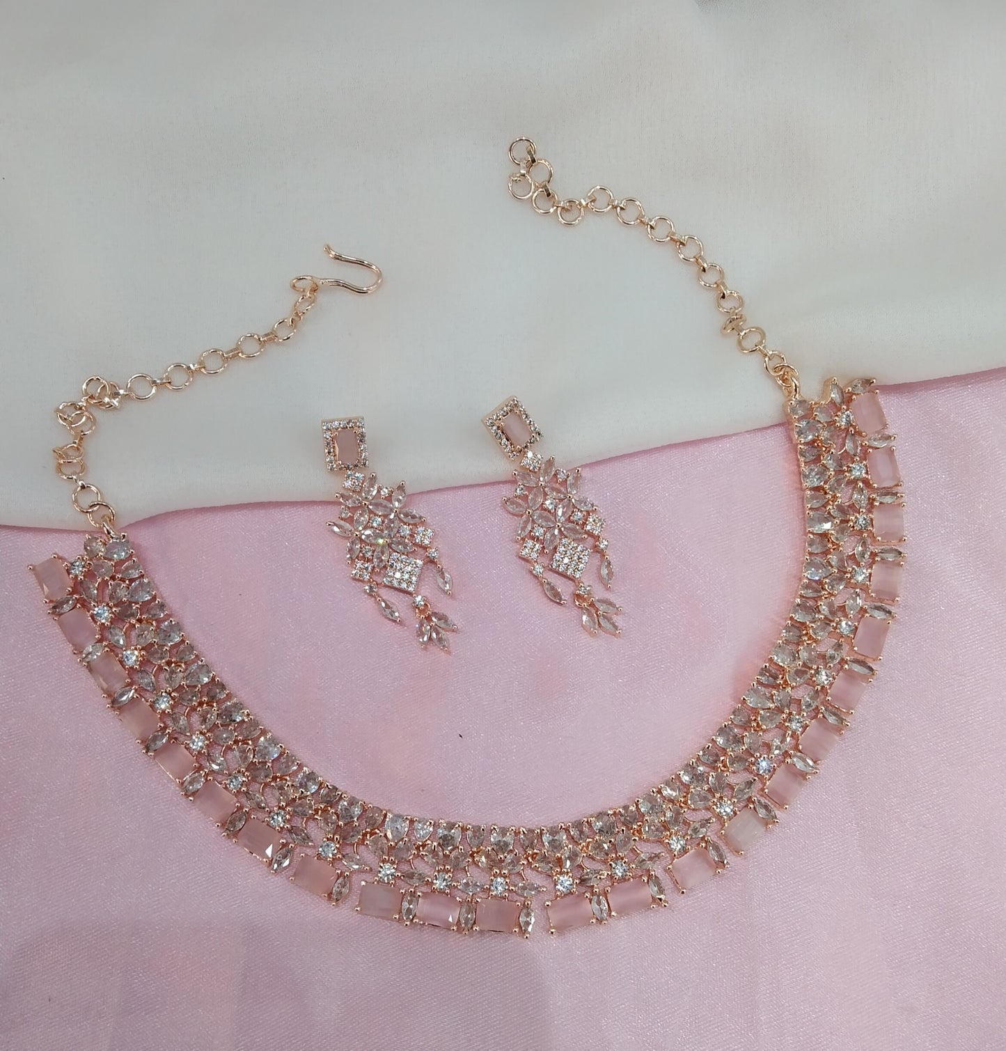 Rose Pink CZ Necklace Jewellery Chicago Set