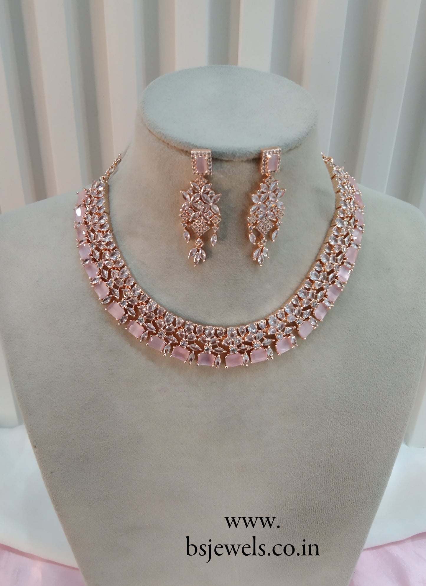Rose Pink CZ Necklace Jewellery Chicago Set