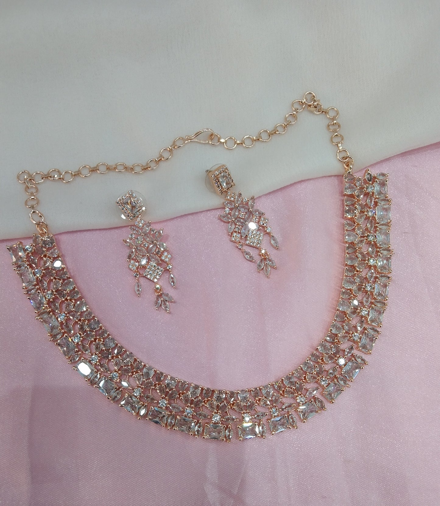Rose White CZ Necklace Jewellery Chicago Set
