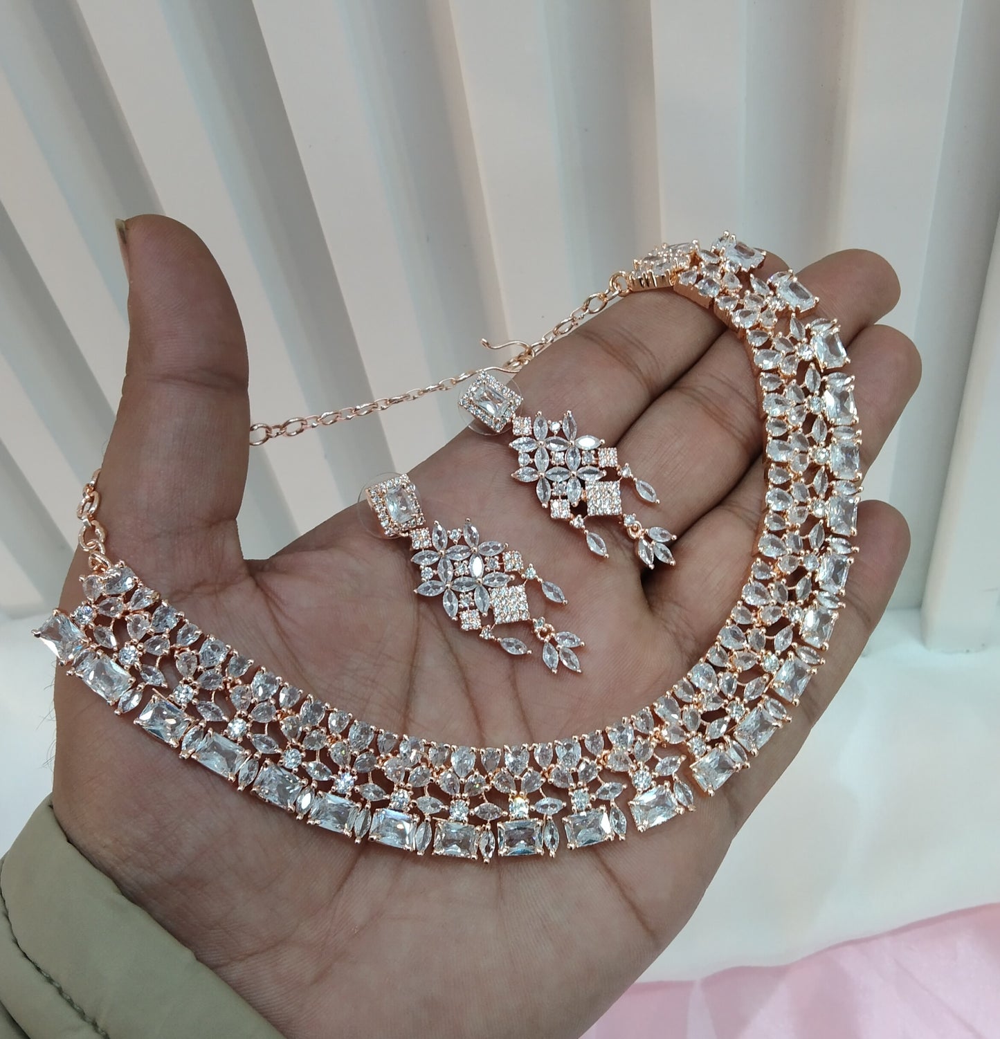 Rose White CZ Necklace Jewellery Chicago Set