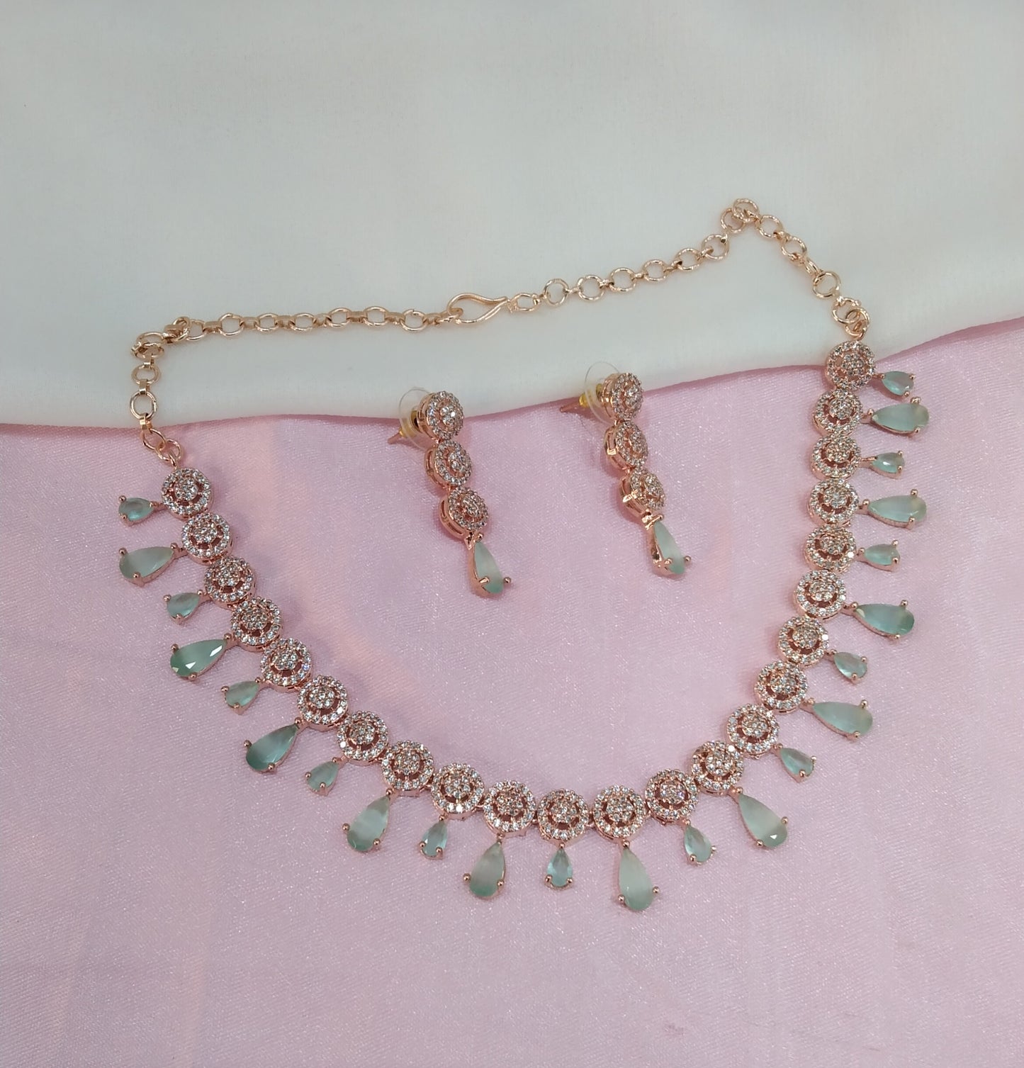 Sea Green Rose CZ Necklace Jewellery Dani Set