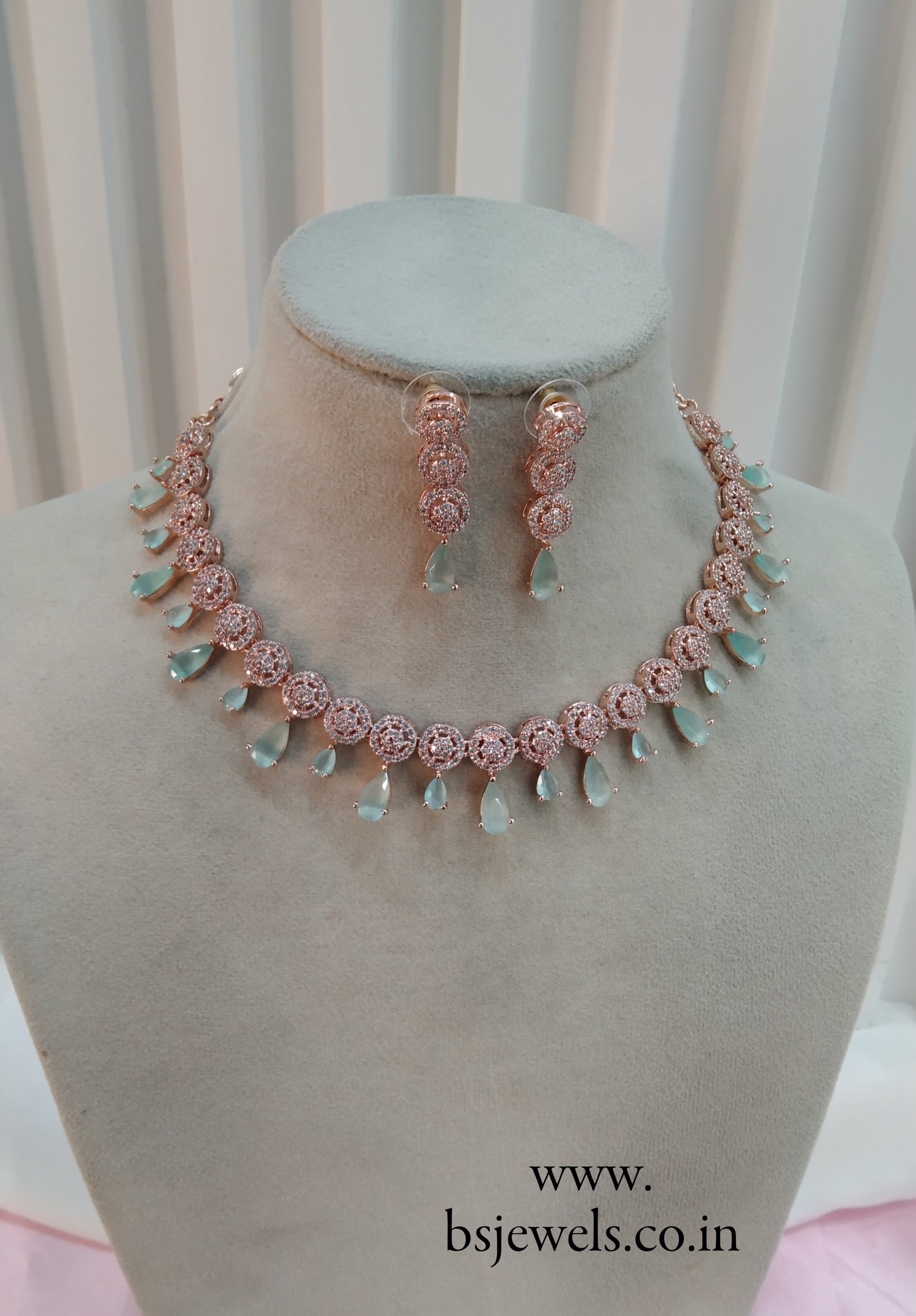 Sea Green Rose CZ Necklace Jewellery Dani Set
