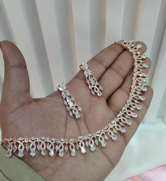White Rose CZ Necklace Jewellery Bishan Set