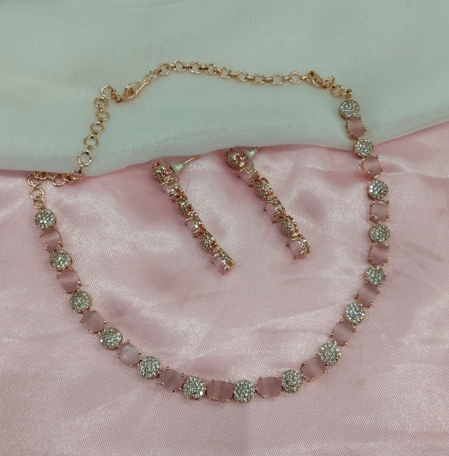 Pink Rose CZ Necklace Jewellery Tiktok Set