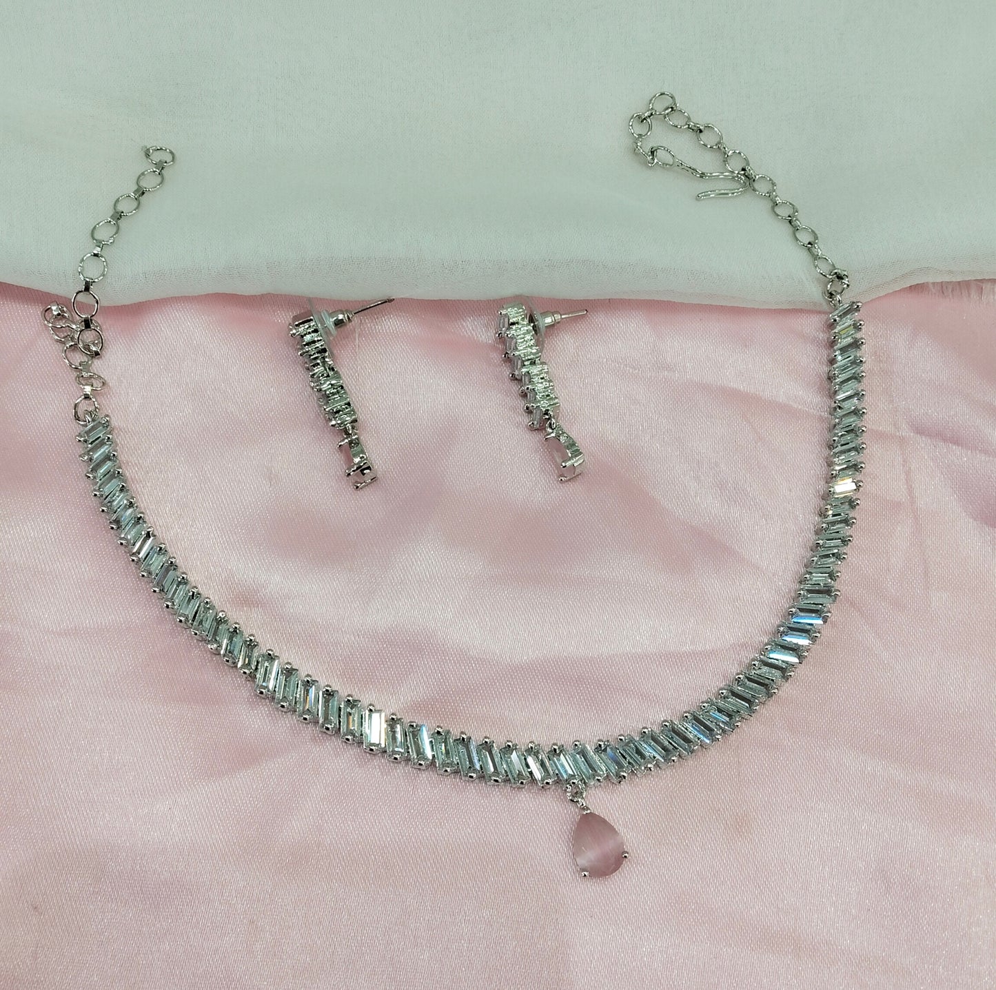 Pink Silver CZ Necklace Jewellery Ajay Set
