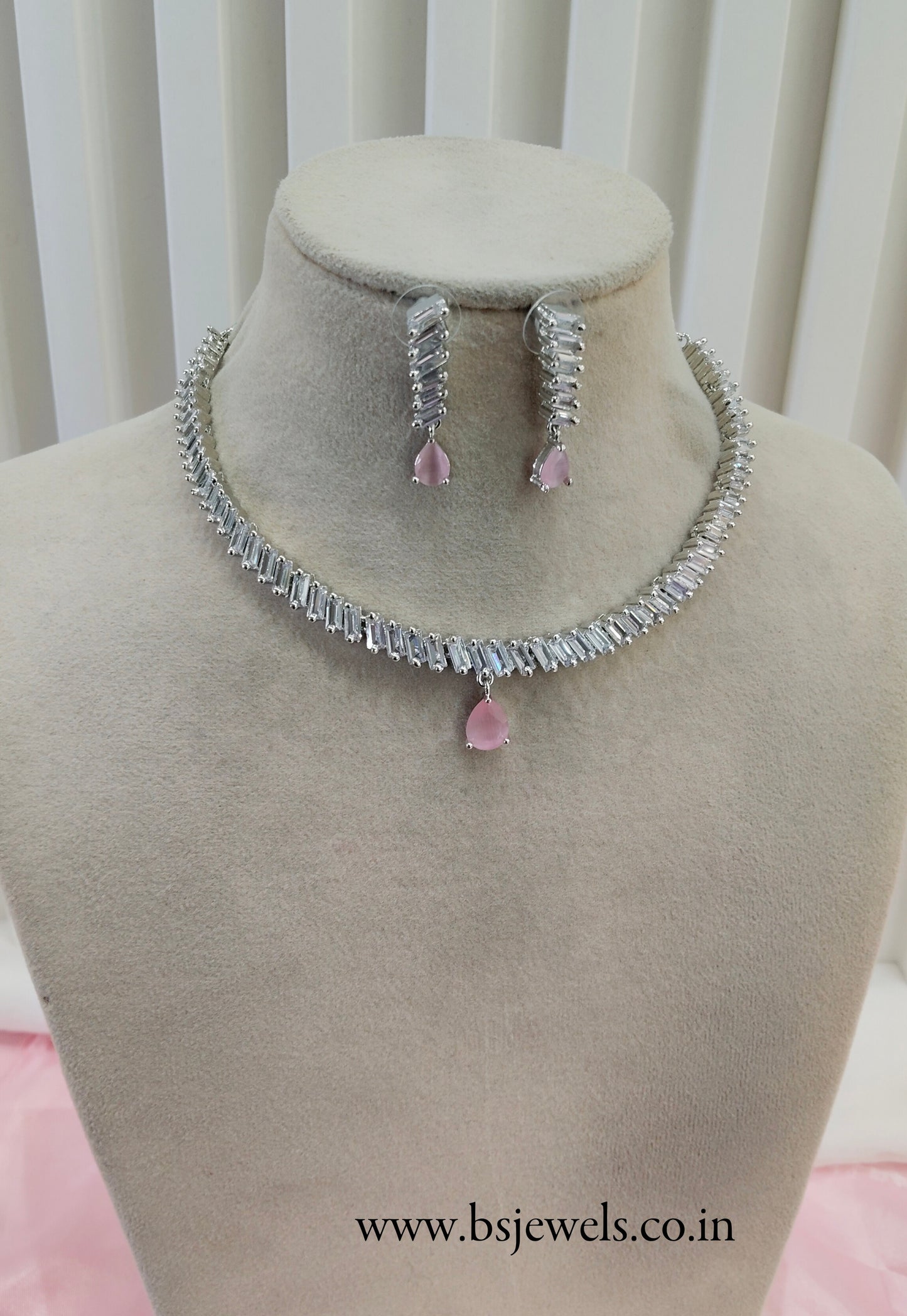 Pink Silver CZ Necklace Jewellery Ajay Set