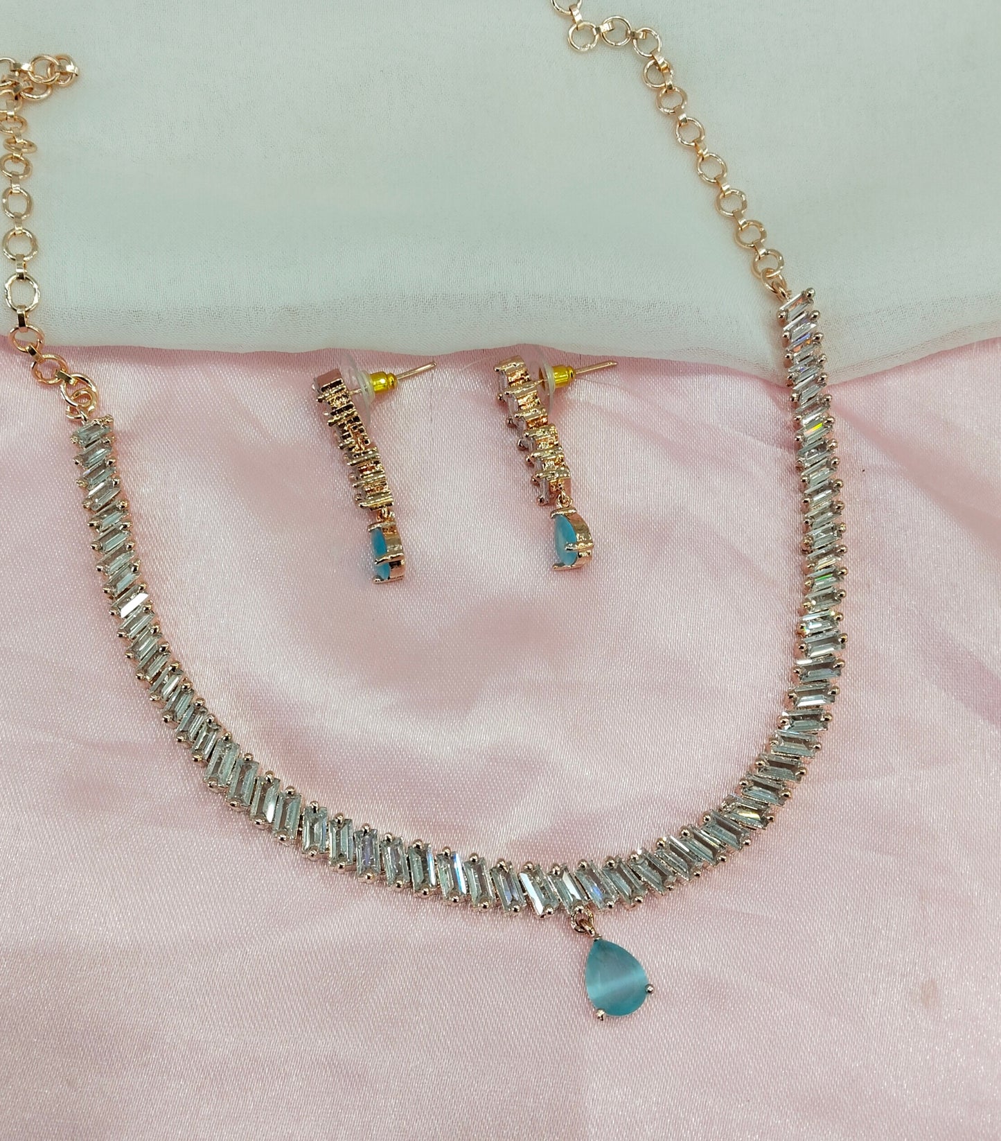 Sky Blue Rose CZ Necklace Jewellery Ajay Set