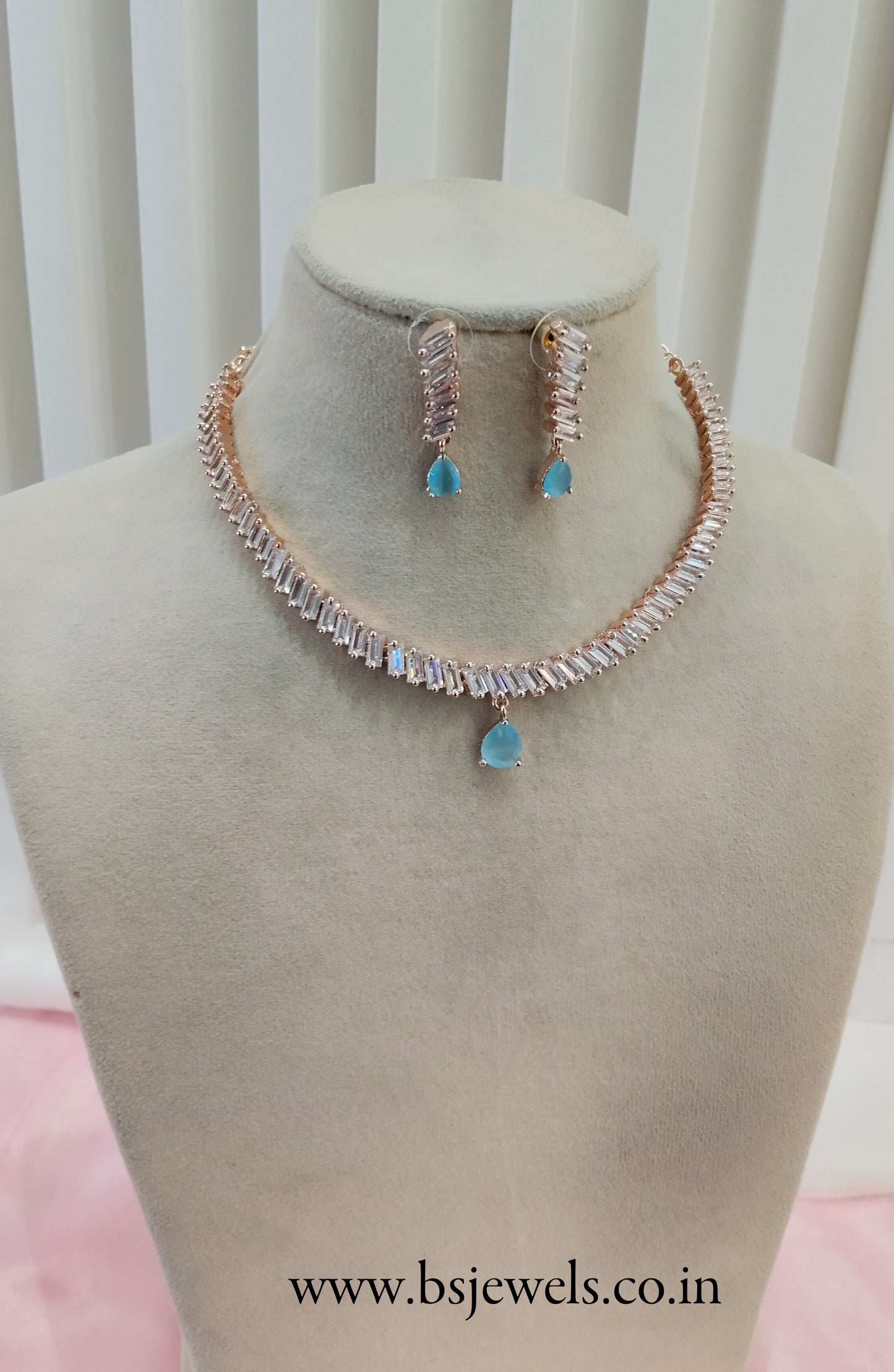 Sky Blue Rose CZ Necklace Jewellery Ajay Set