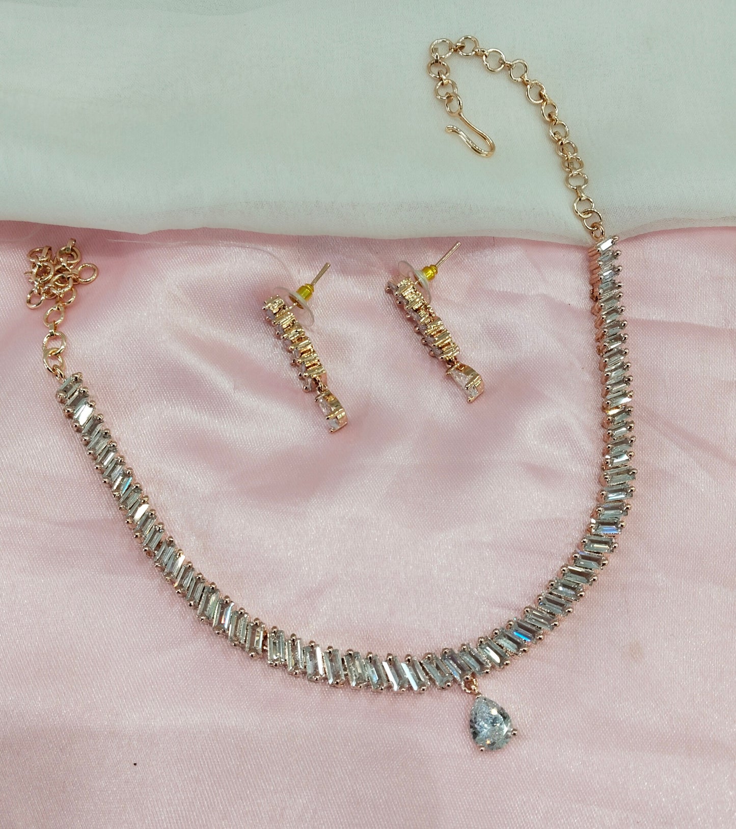 White Rose CZ Necklace Jewellery Ajay Set