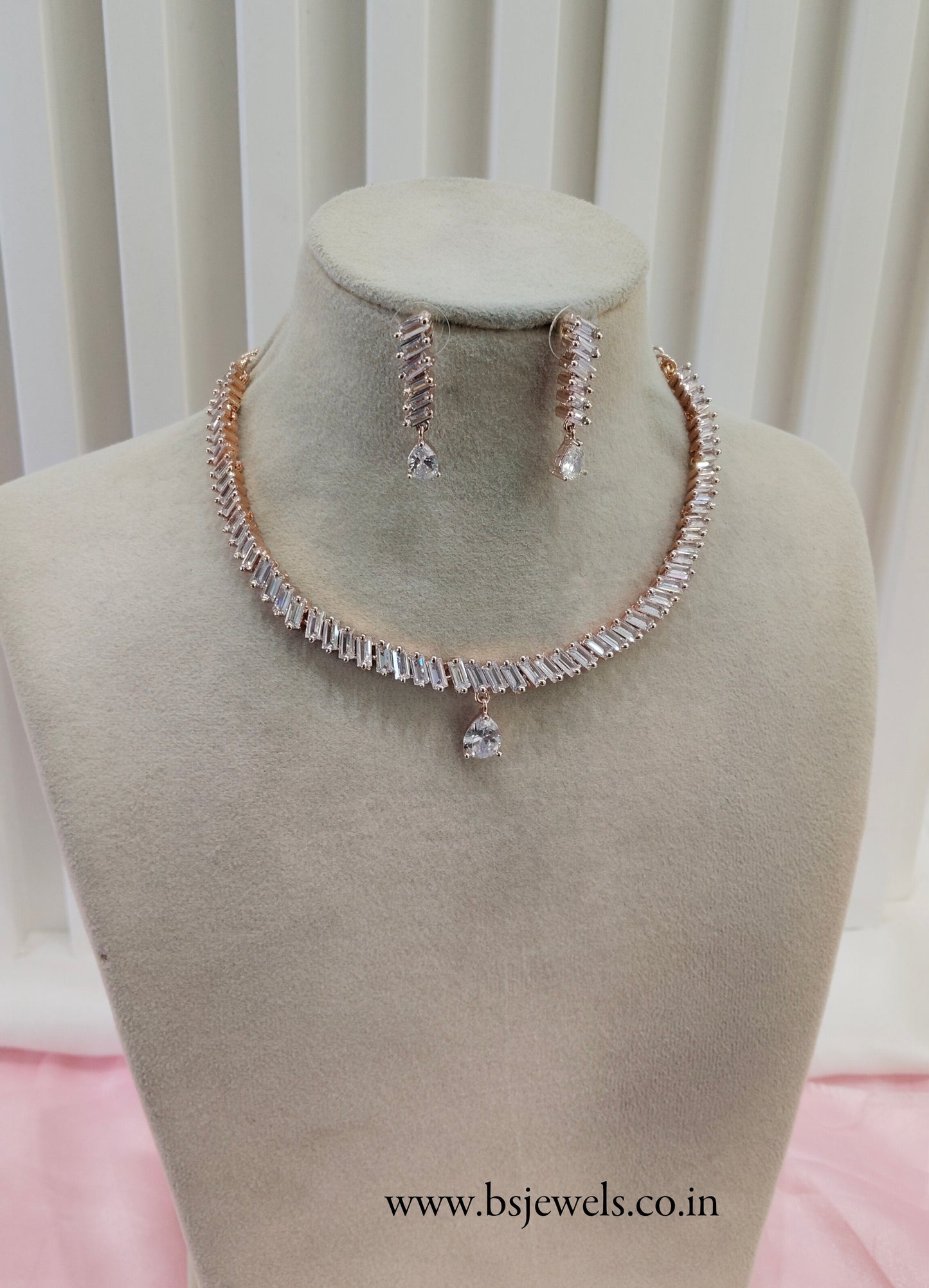 White Rose CZ Necklace Jewellery Ajay Set