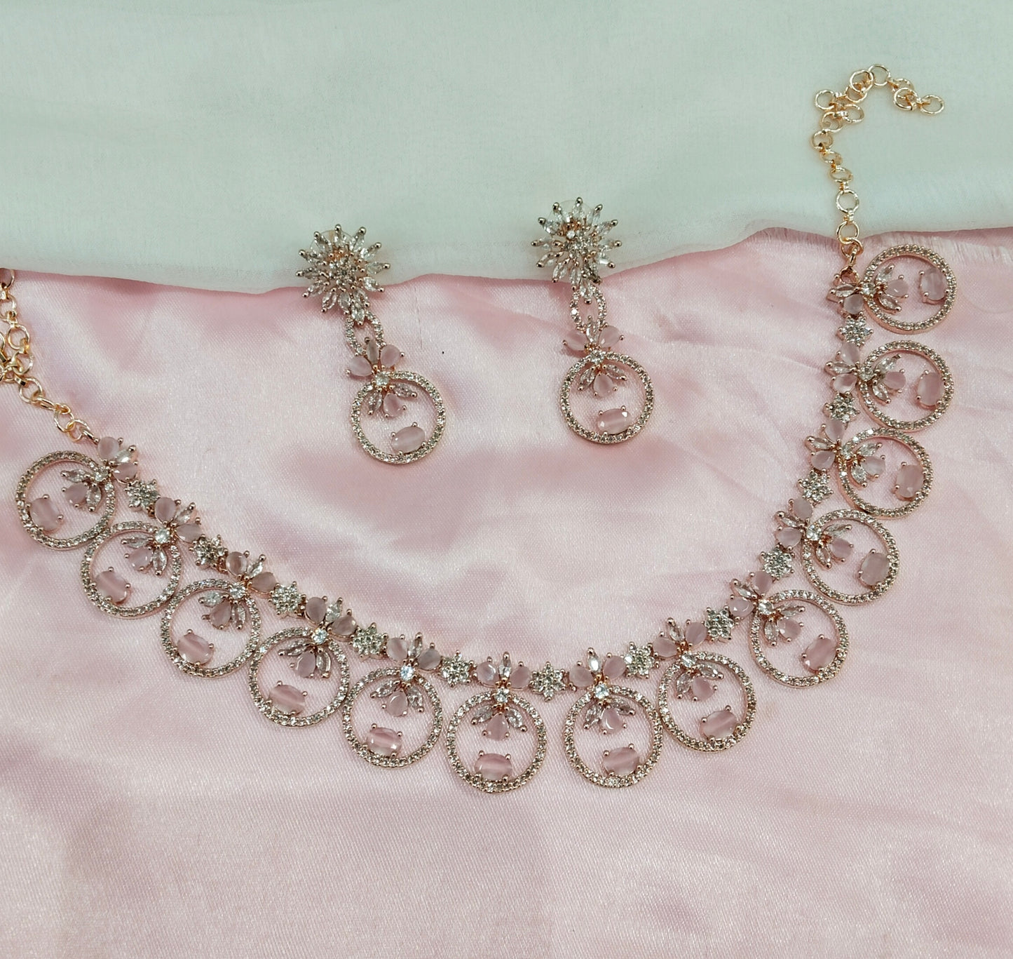 Pink Rose CZ Necklace Jewellery Sanam Set