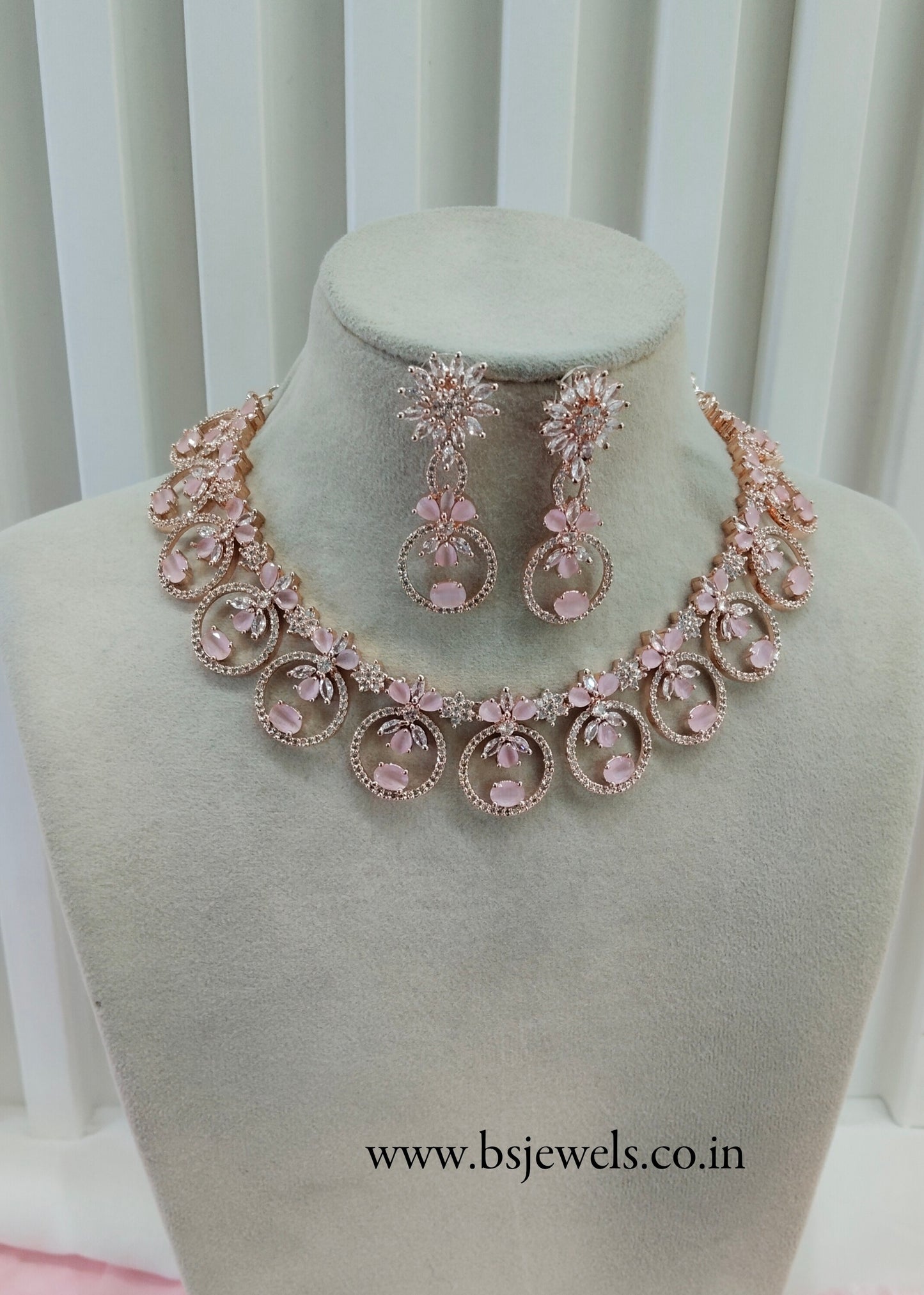 Pink Rose CZ Necklace Jewellery Sanam Set