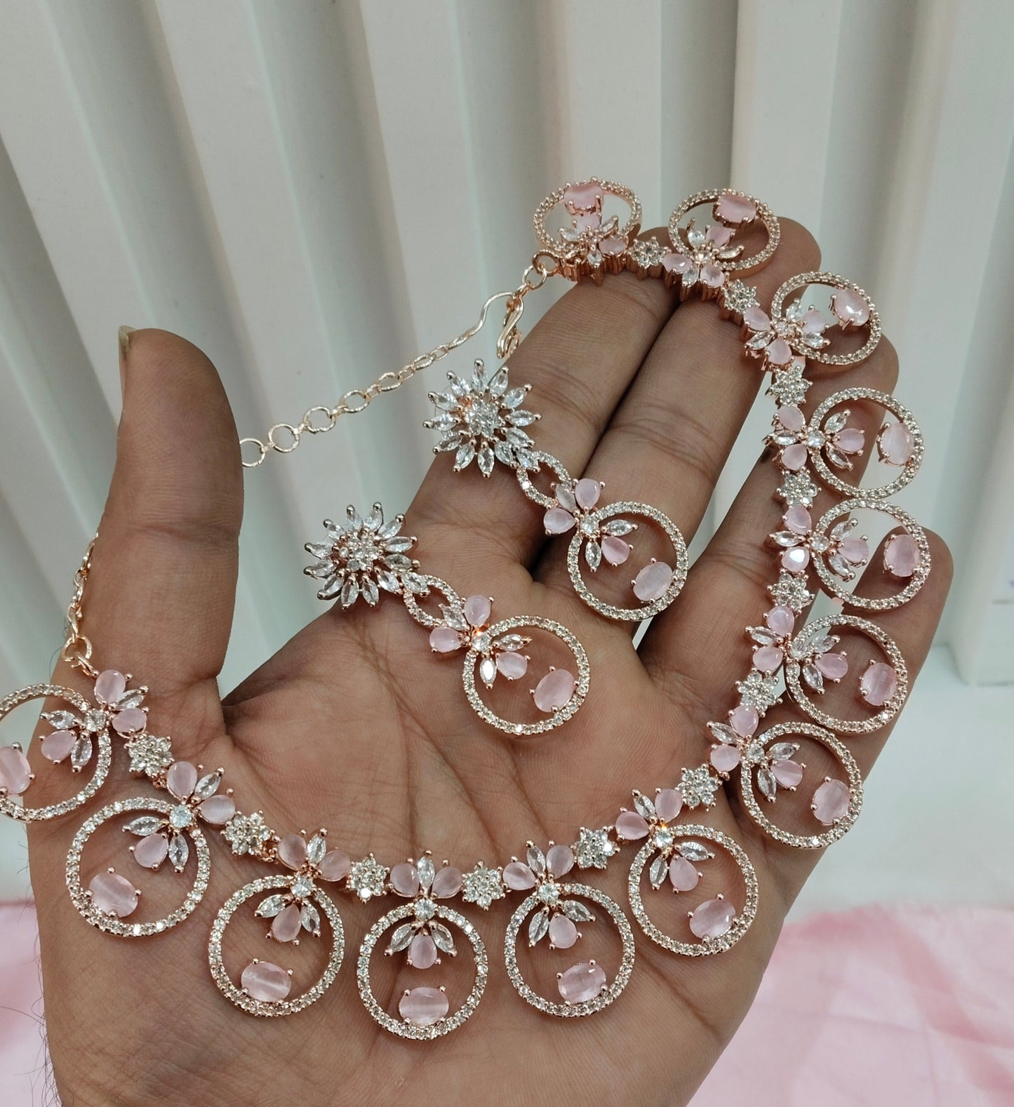 Pink Rose CZ Necklace Jewellery Sanam Set