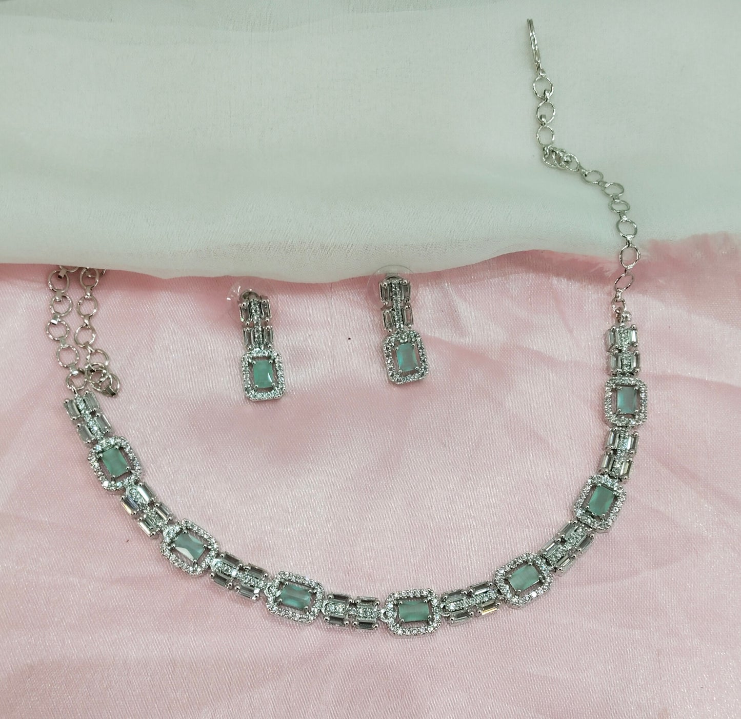 Sea Green Silver CZ Necklace Jewellery Classic Set