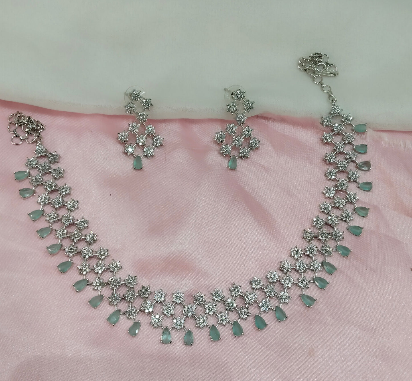 Sea Green Silver CZ Necklace Jewellery Levittown Set