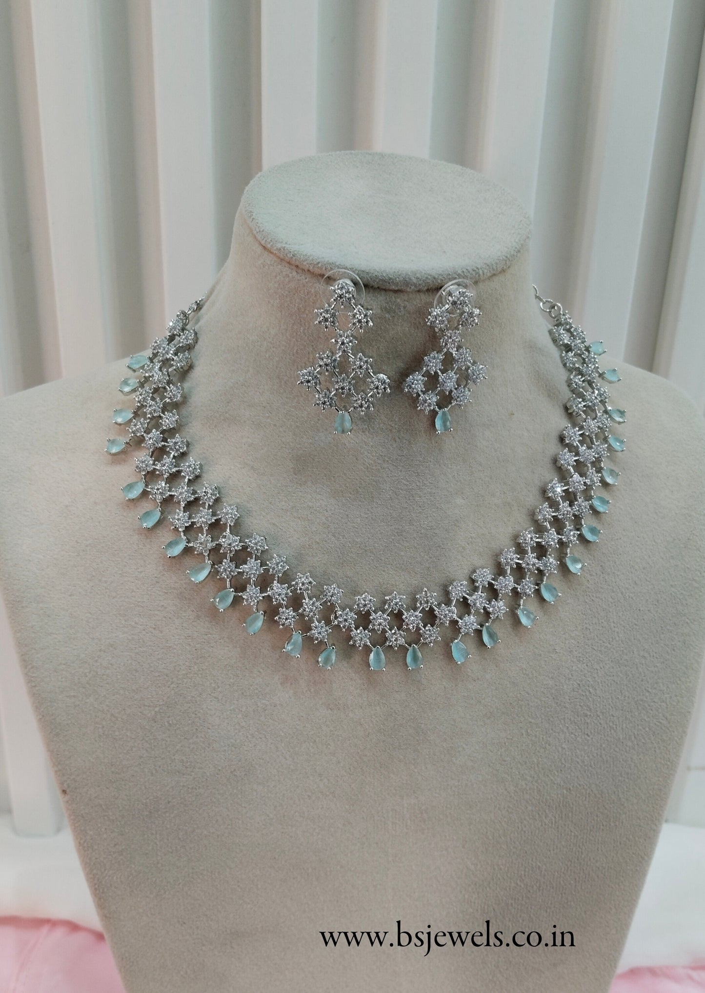 Sea Green Silver CZ Necklace Jewellery Levittown Set