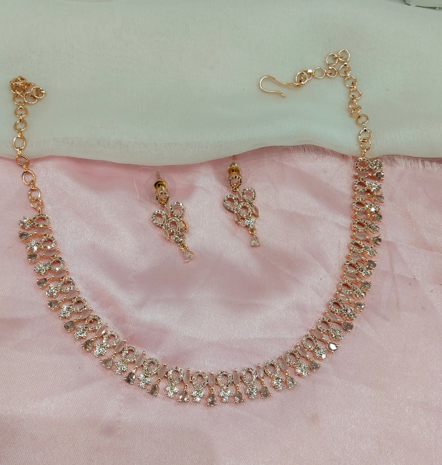 Pink Rose CZ Necklace Jewellery Laredo Set