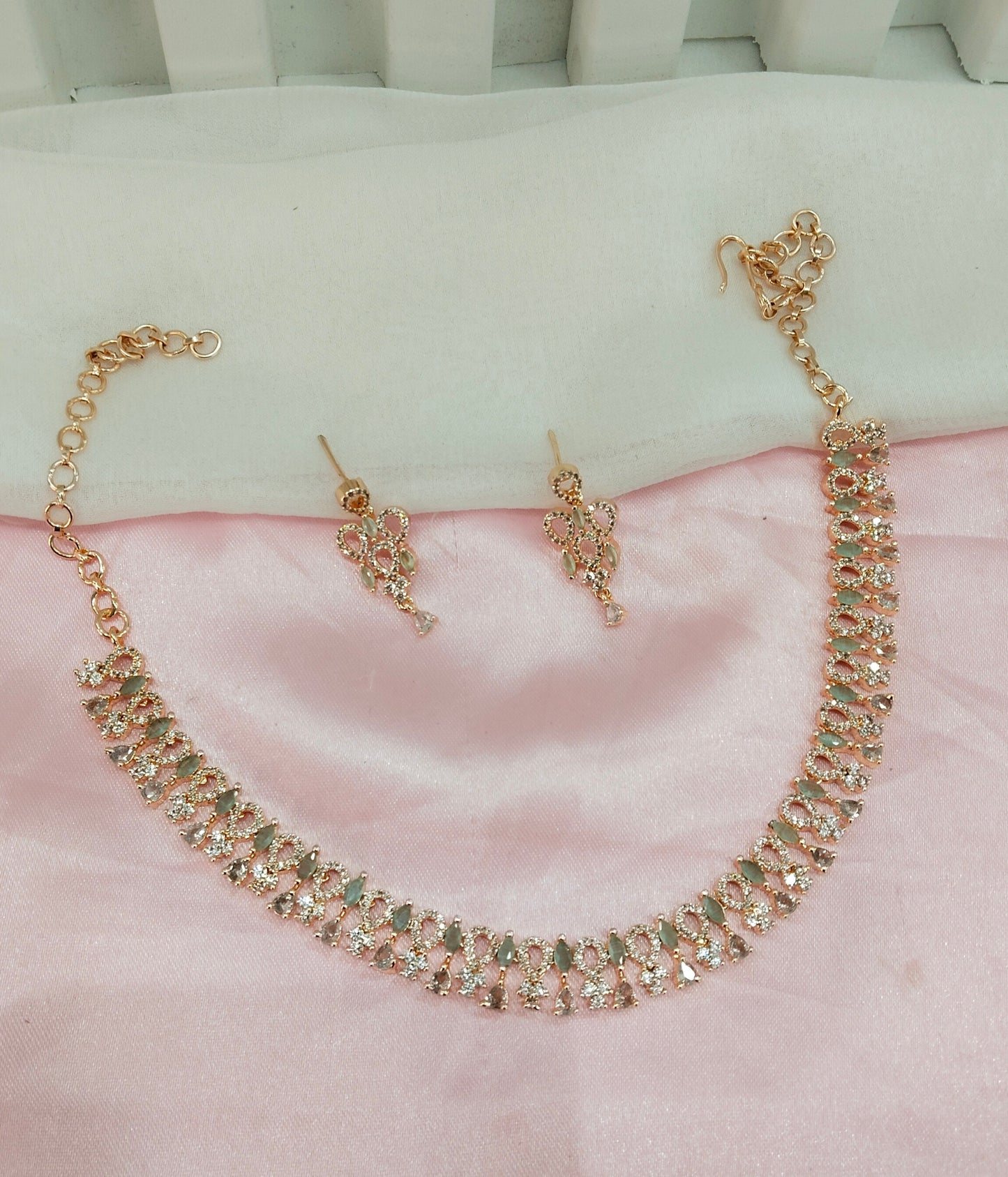 Pista Rose CZ Necklace Jewellery Laredo Set