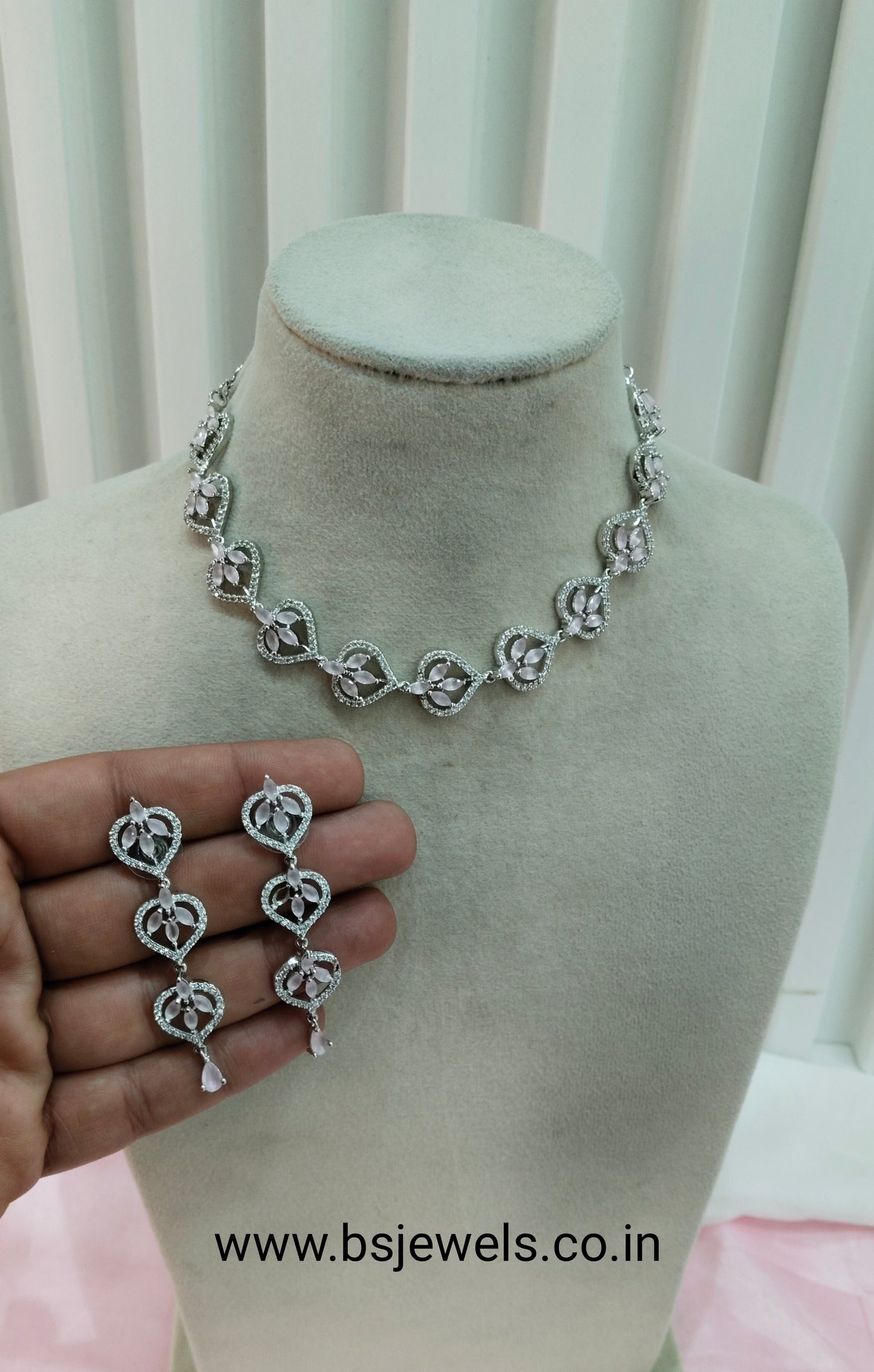 Pink Silver CZ Necklace Jewellery Namo Set