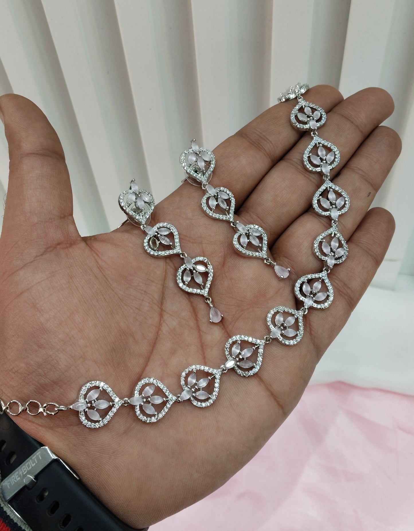Pink Silver CZ Necklace Jewellery Namo Set