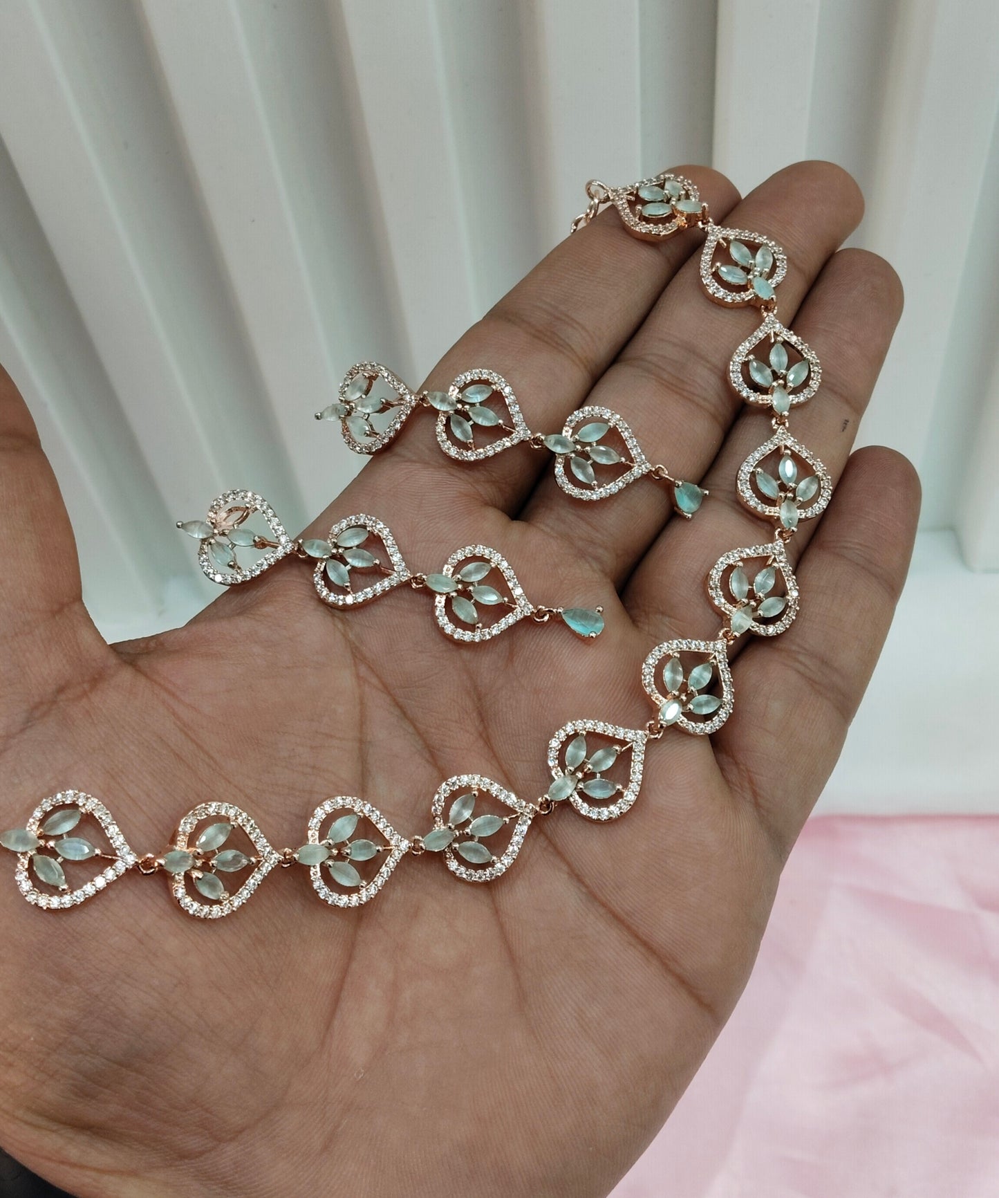 Pista Rose CZ Necklace Jewellery Namo Set