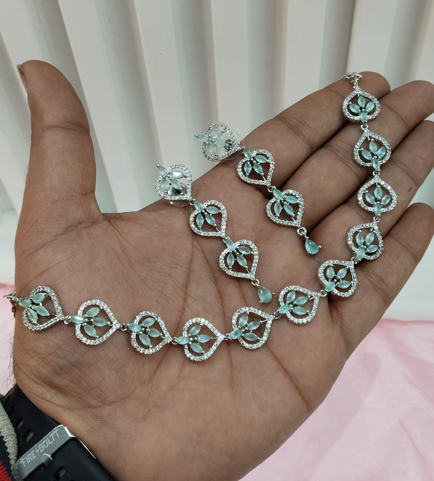 Pista Silver CZ Necklace Jewellery Namo Set
