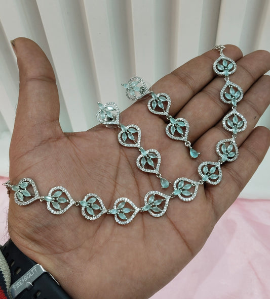 Pista Silver CZ Necklace Jewellery Namo Set