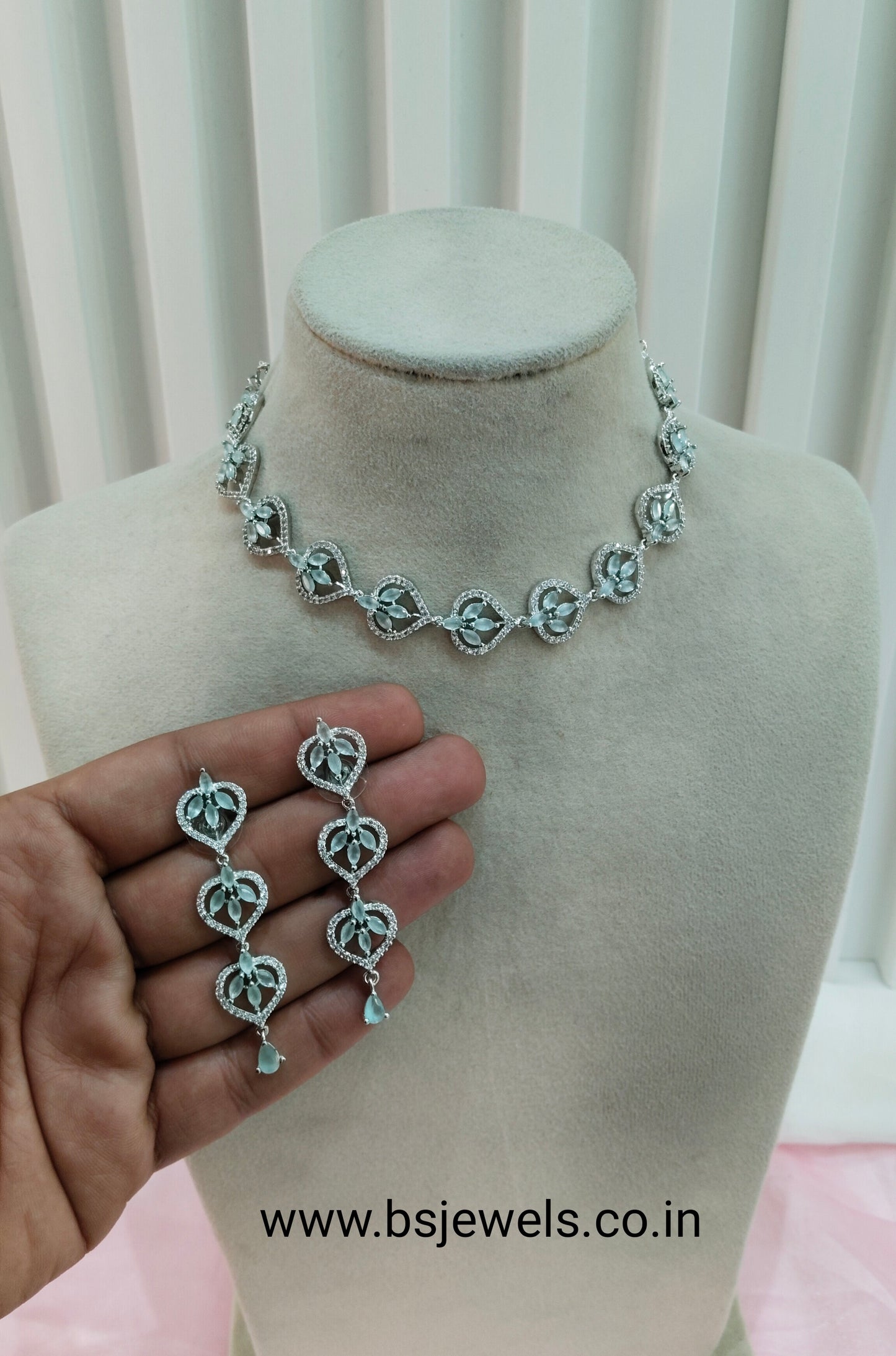 Pista Silver CZ Necklace Jewellery Namo Set