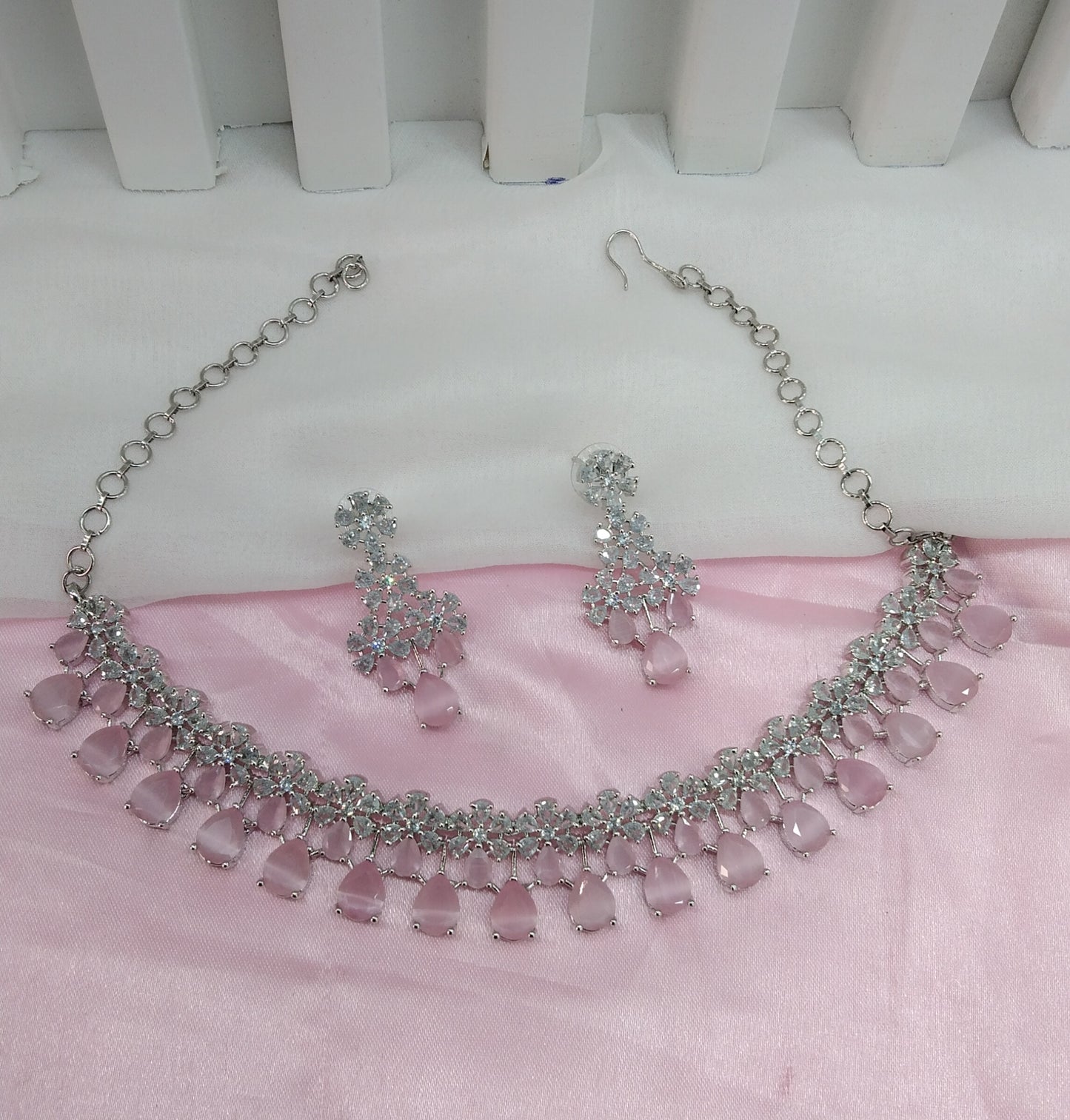Pink Silver CZ Necklace Jewellery Rita Set