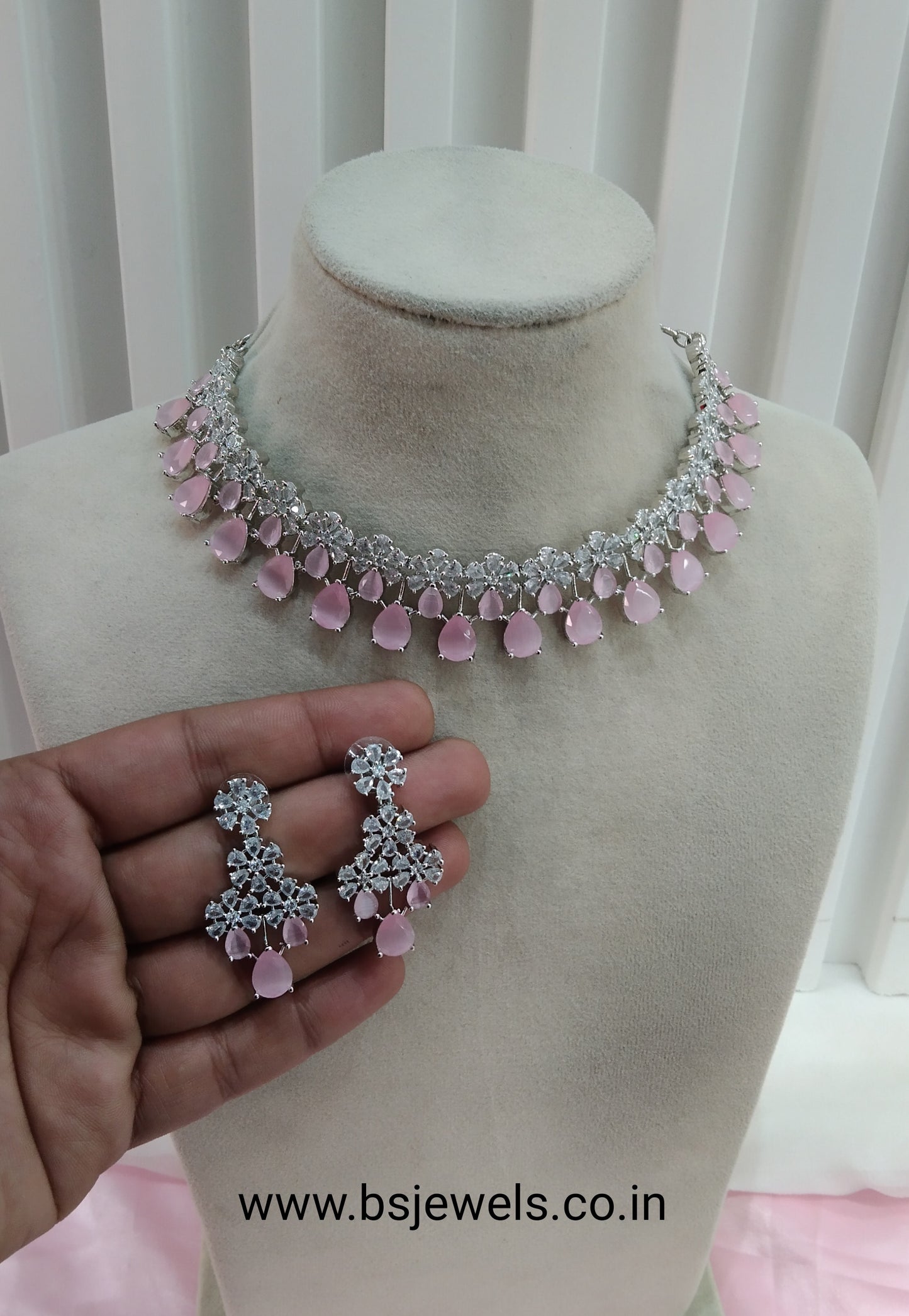Pink Silver CZ Necklace Jewellery Rita Set