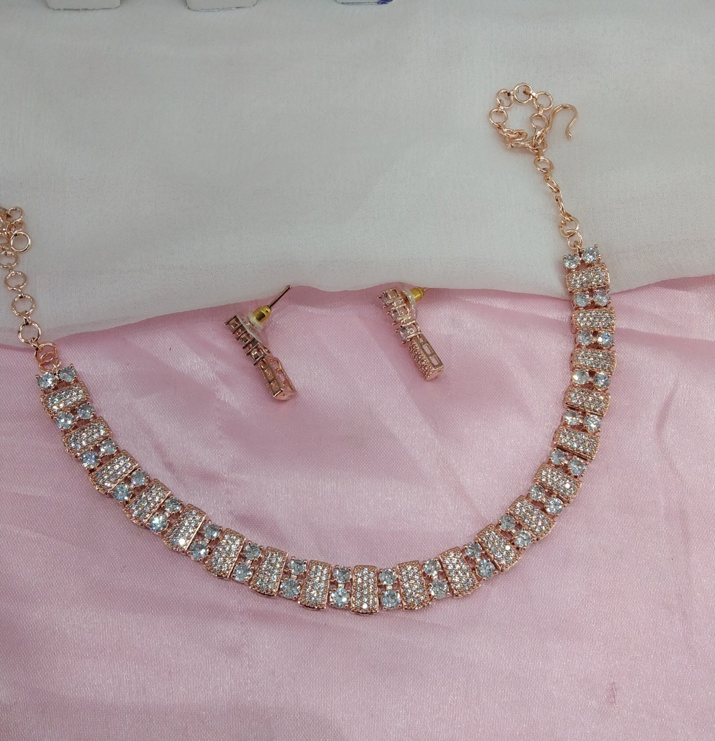 White Rose CZ Necklace Jewellery Atif Set