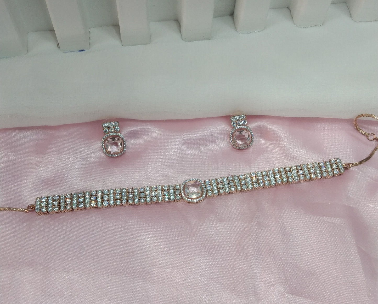 White Rose CZ Choker Jewellery Sita Set