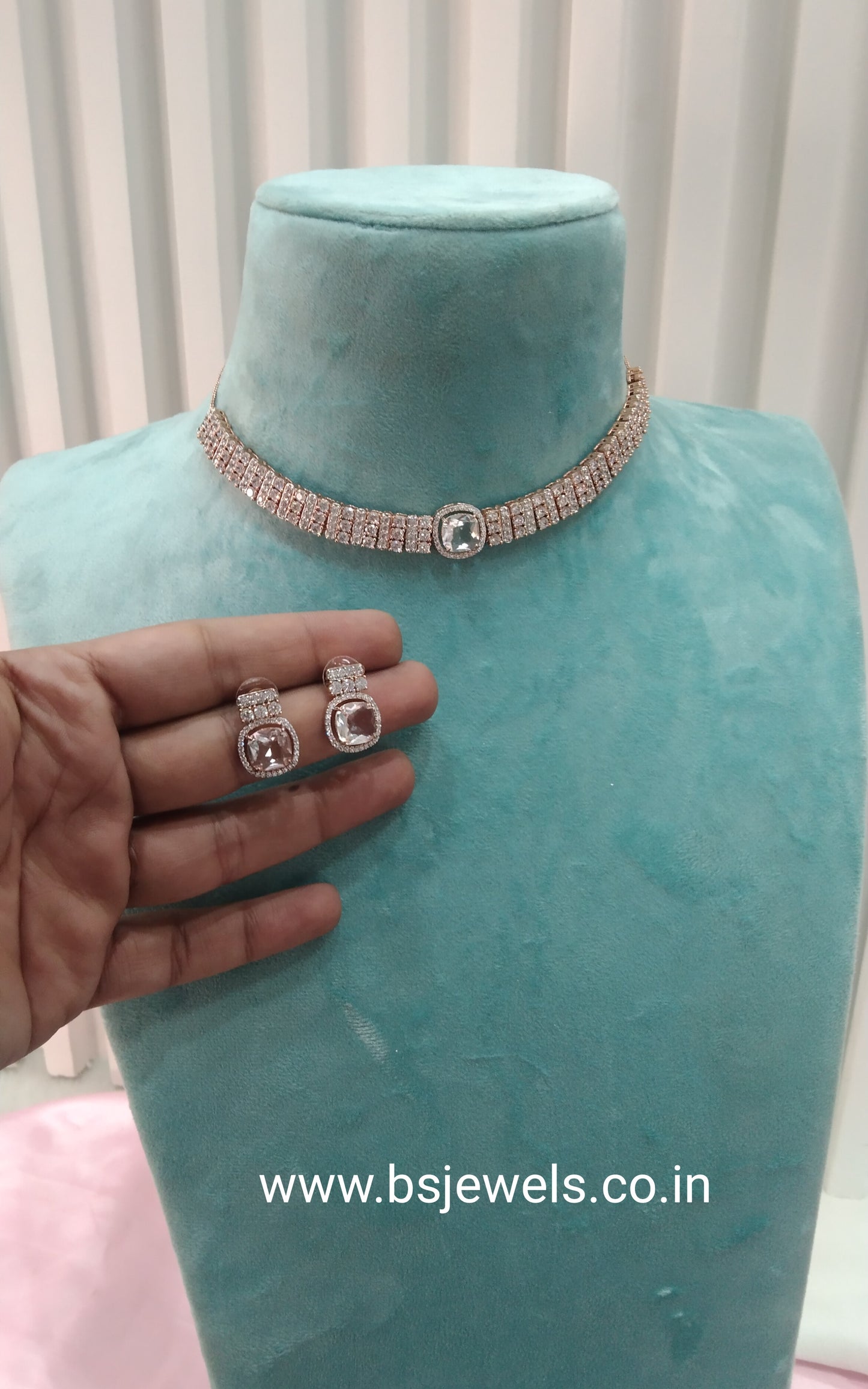 White Rose CZ Choker Jewellery Sita Set