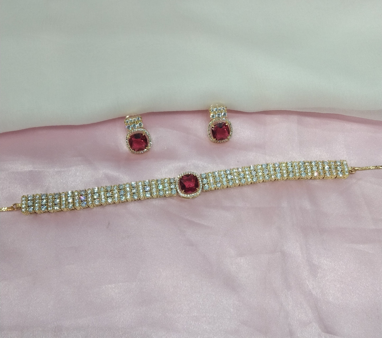 Ruby Gold CZ Choker Jewellery Sita Set