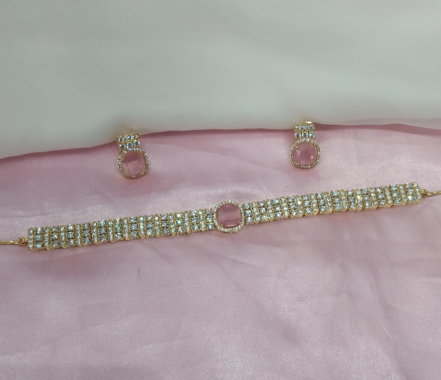 Pink Gold CZ Choker Jewellery Sita Set