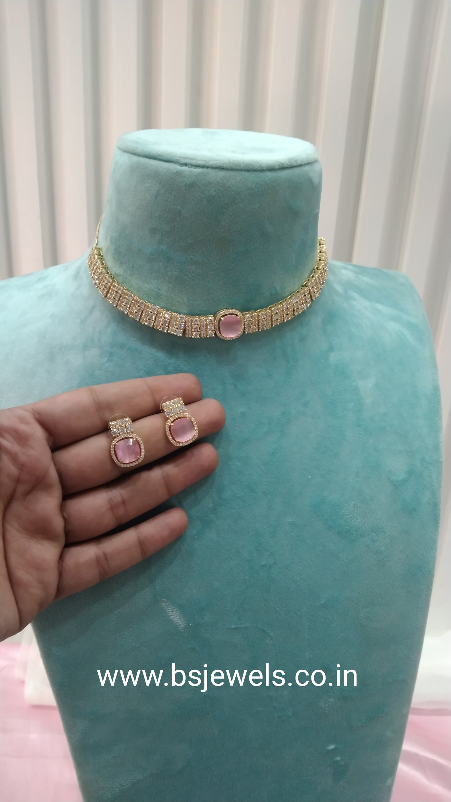 Pink Gold CZ Choker Jewellery Sita Set