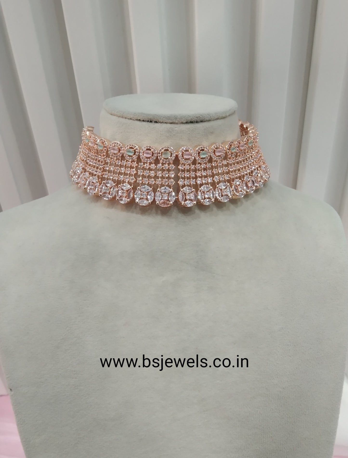 Pista Pink Rose CZ Choker Jewellery Court Set