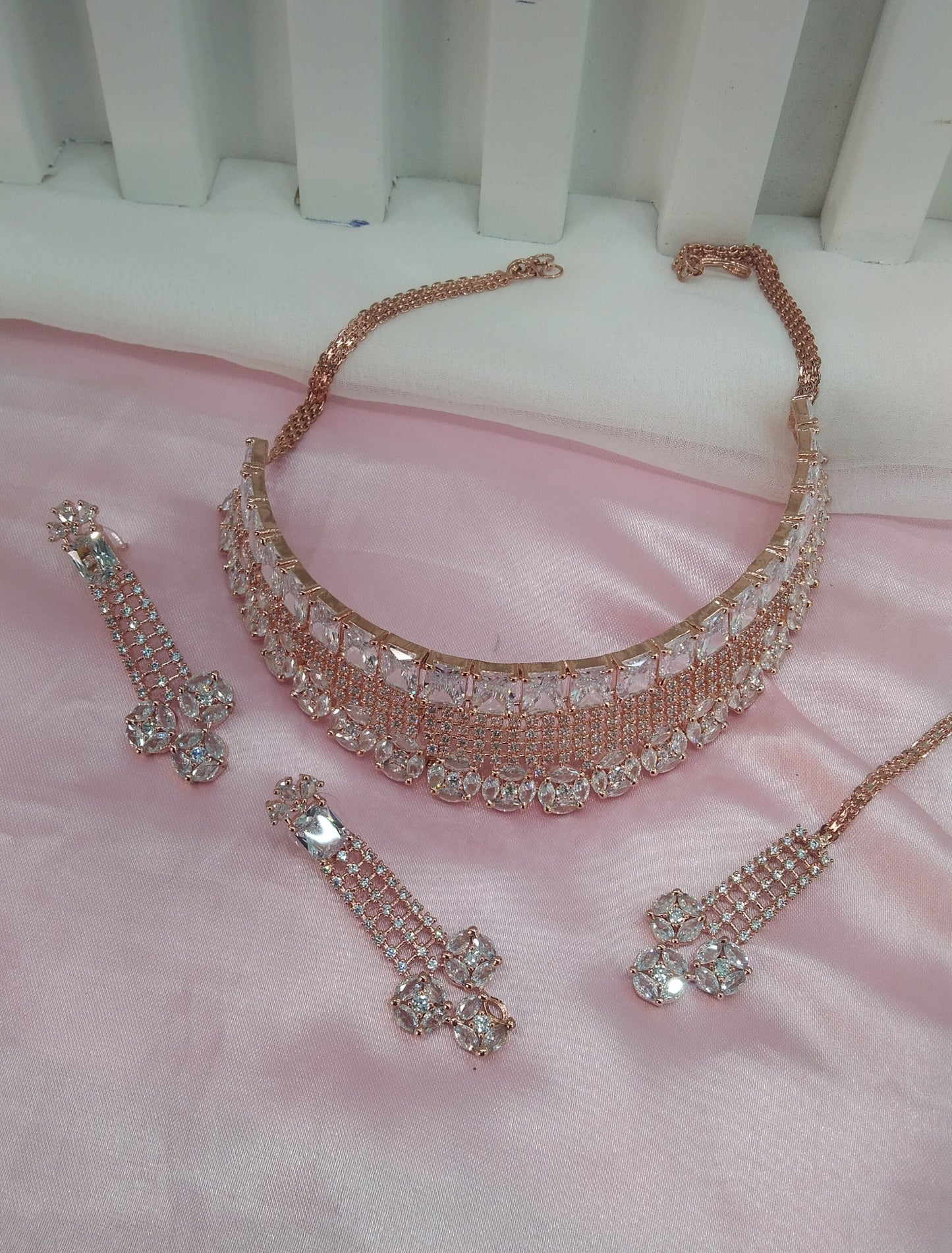 White Rose CZ Choker Jewellery Ankush Set